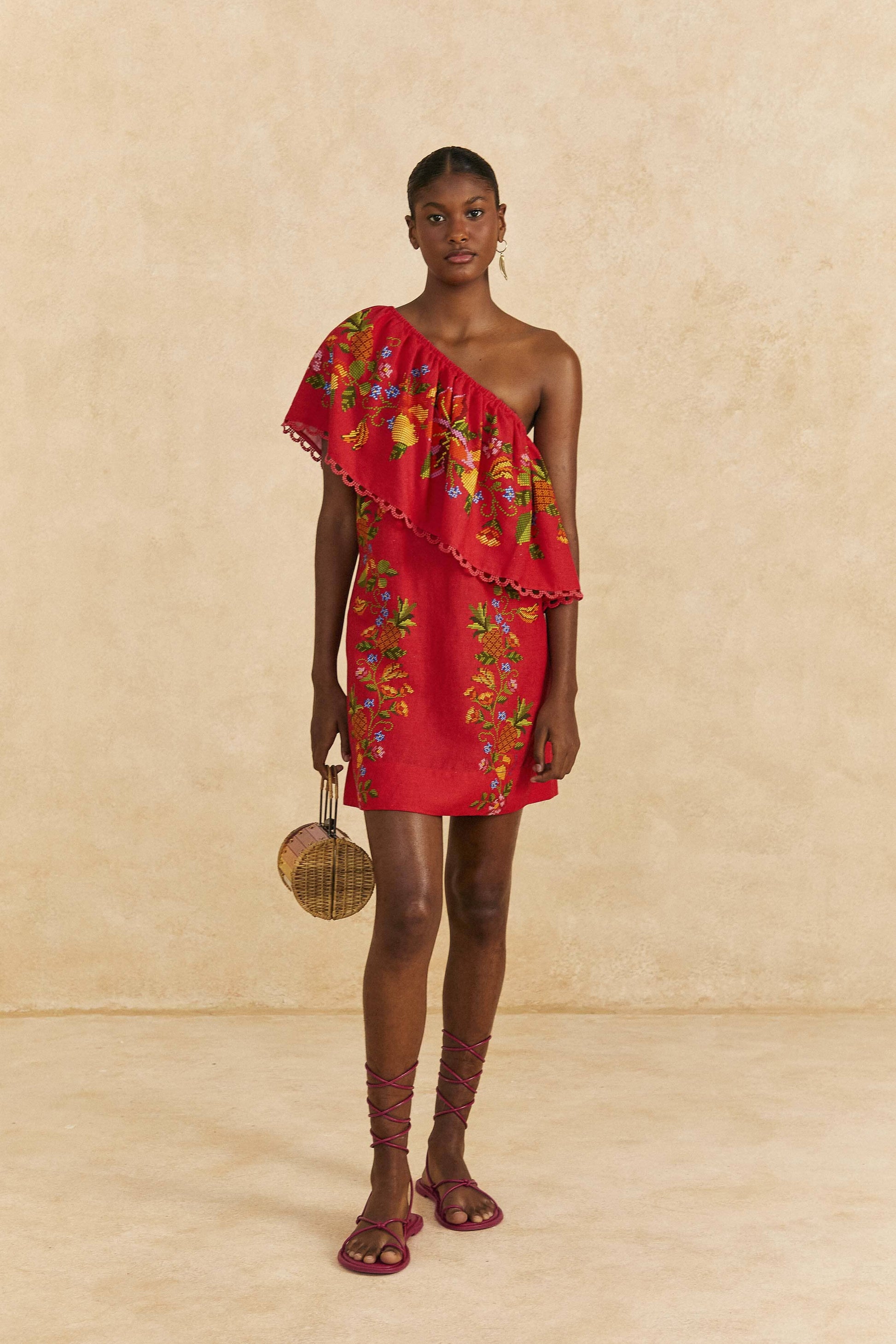 Farm Rio Red Tropical Romance Mini Dress