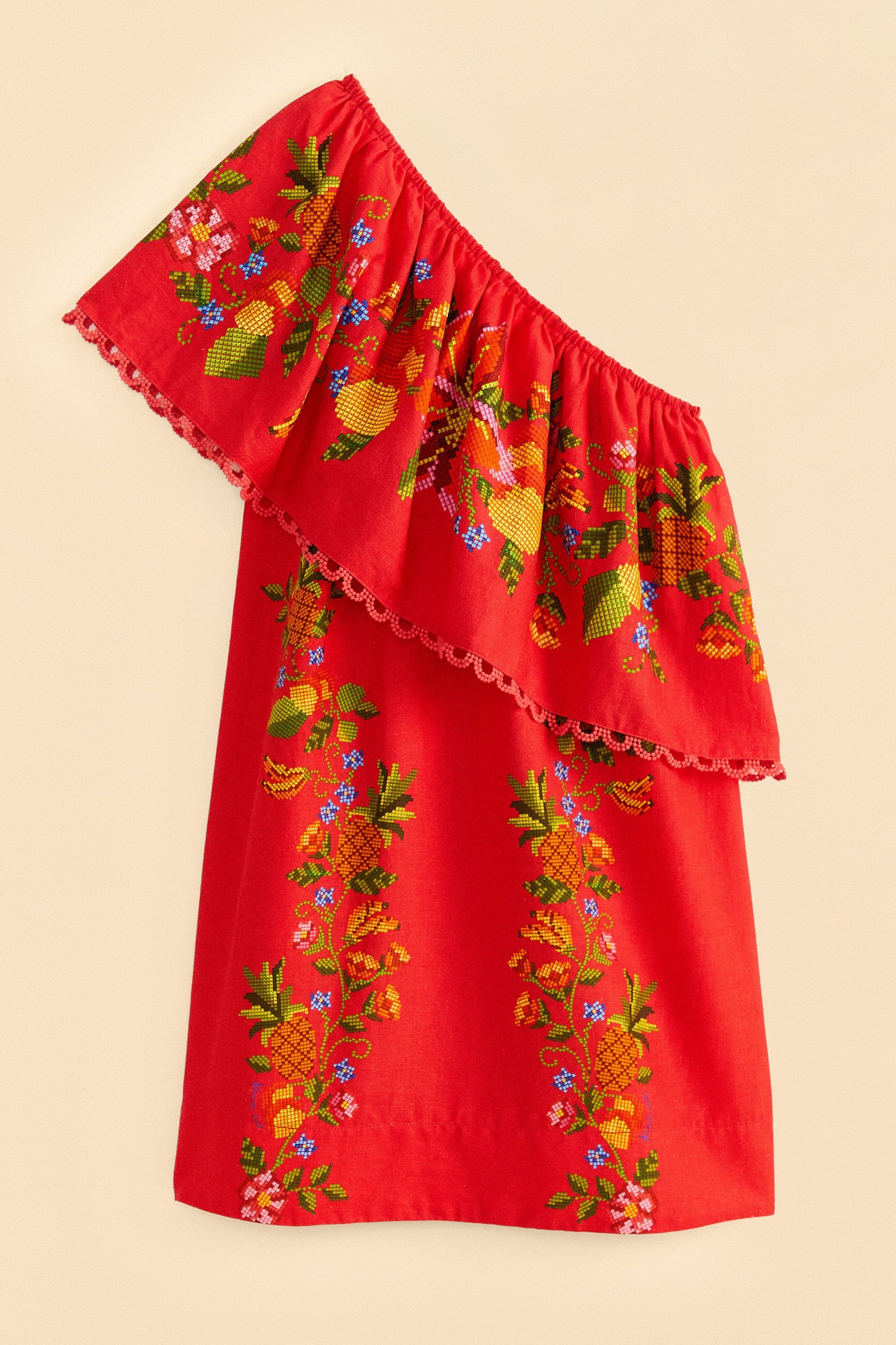 Farm Rio Red Tropical Romance Mini Dress
