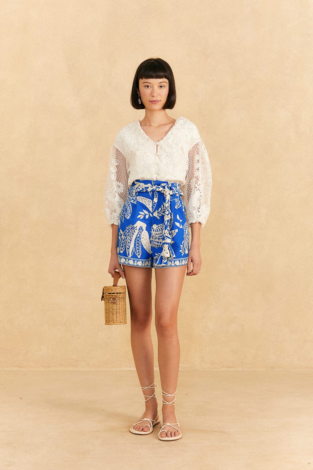 Farm Rio Blue Lace Banana Shorts