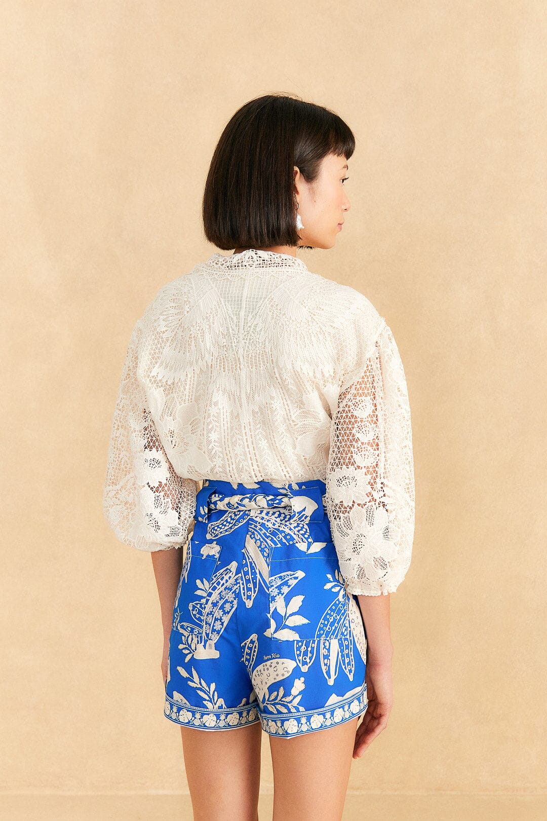 Farm Rio Blue Lace Banana Shorts