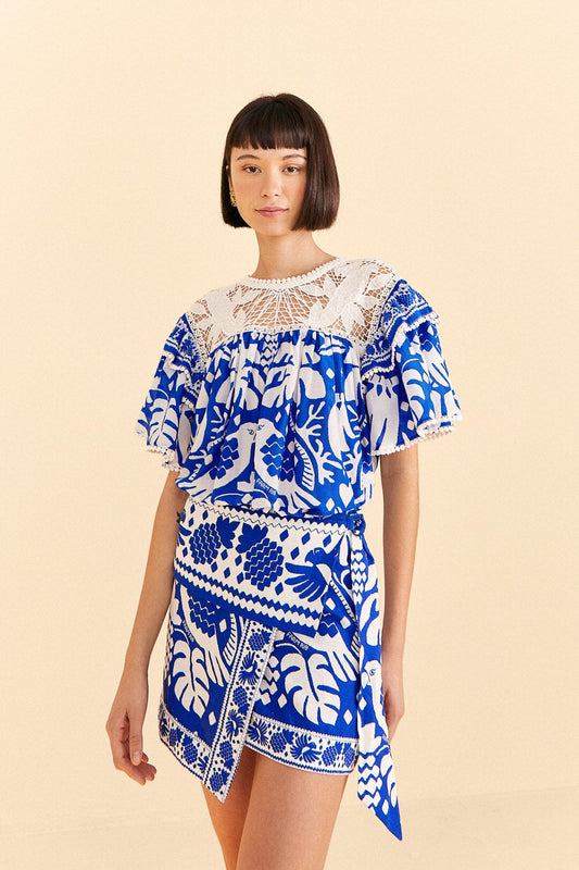 Farm Rio Navy Blue Jungle Scarf Mini Skirt