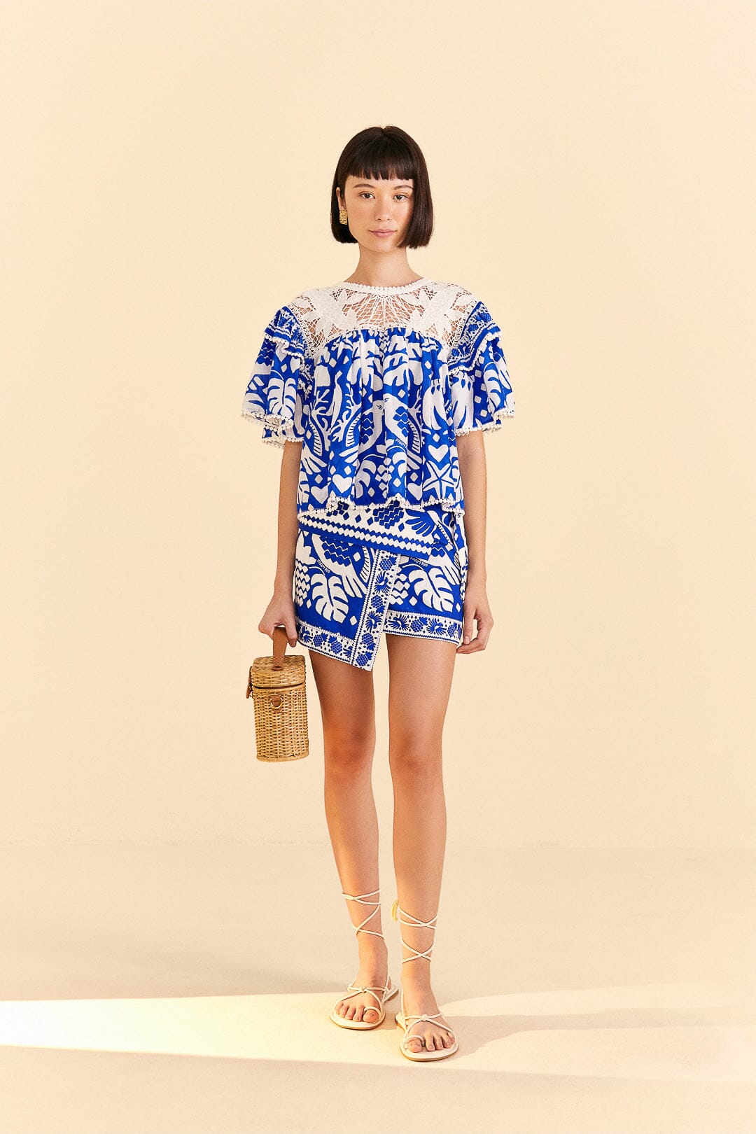 Farm Rio Navy Blue Jungle Scarf Mini Skirt