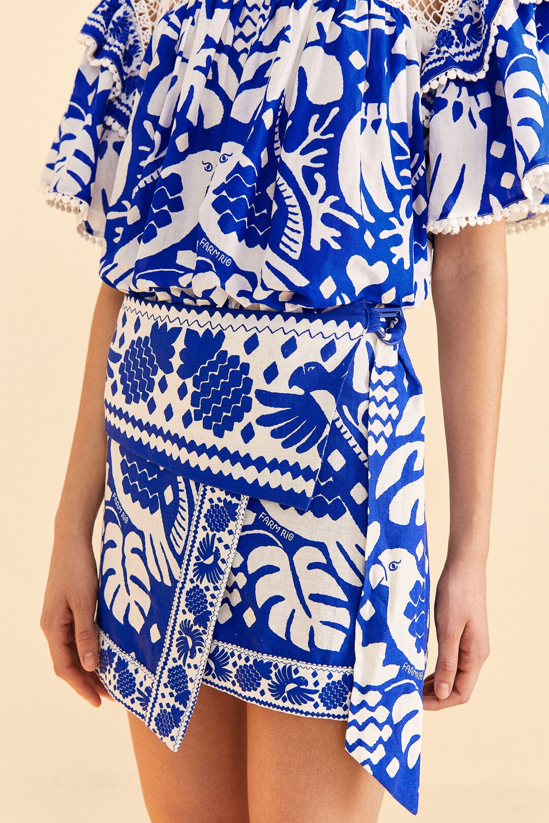Farm Rio Navy Blue Jungle Scarf Mini Skirt