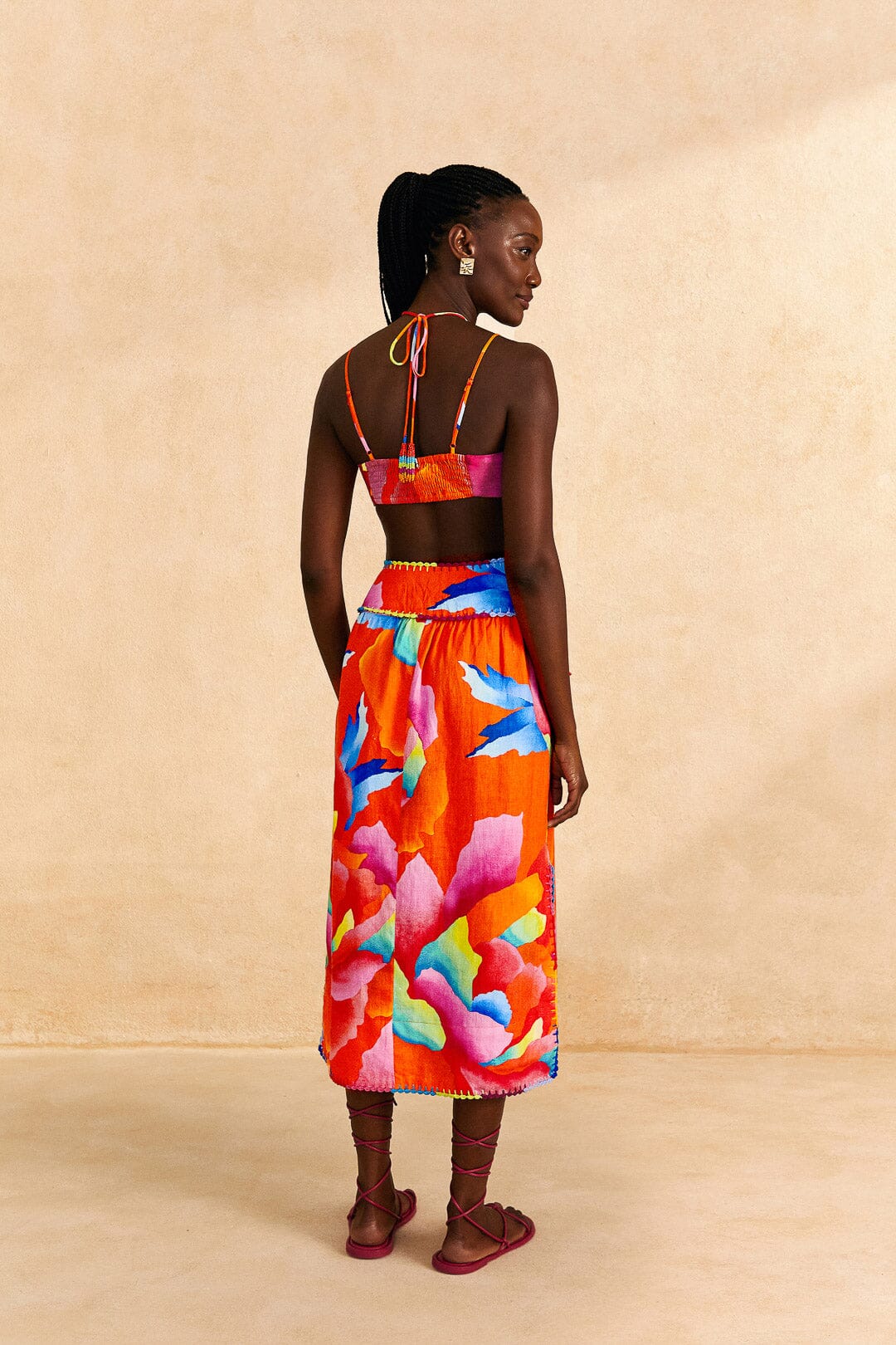 Farm Rio Red Ombre Chita Midi Skirt