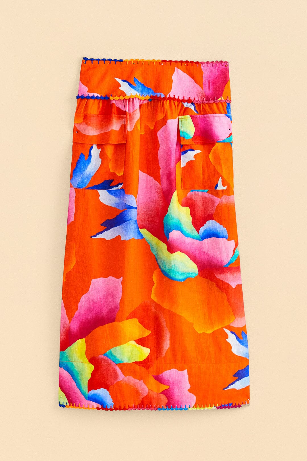 Farm Rio Red Ombre Chita Midi Skirt