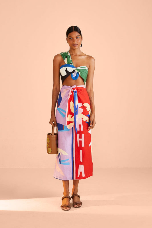 Farm Rio Brasil Bahia Scarves Midi Skirt