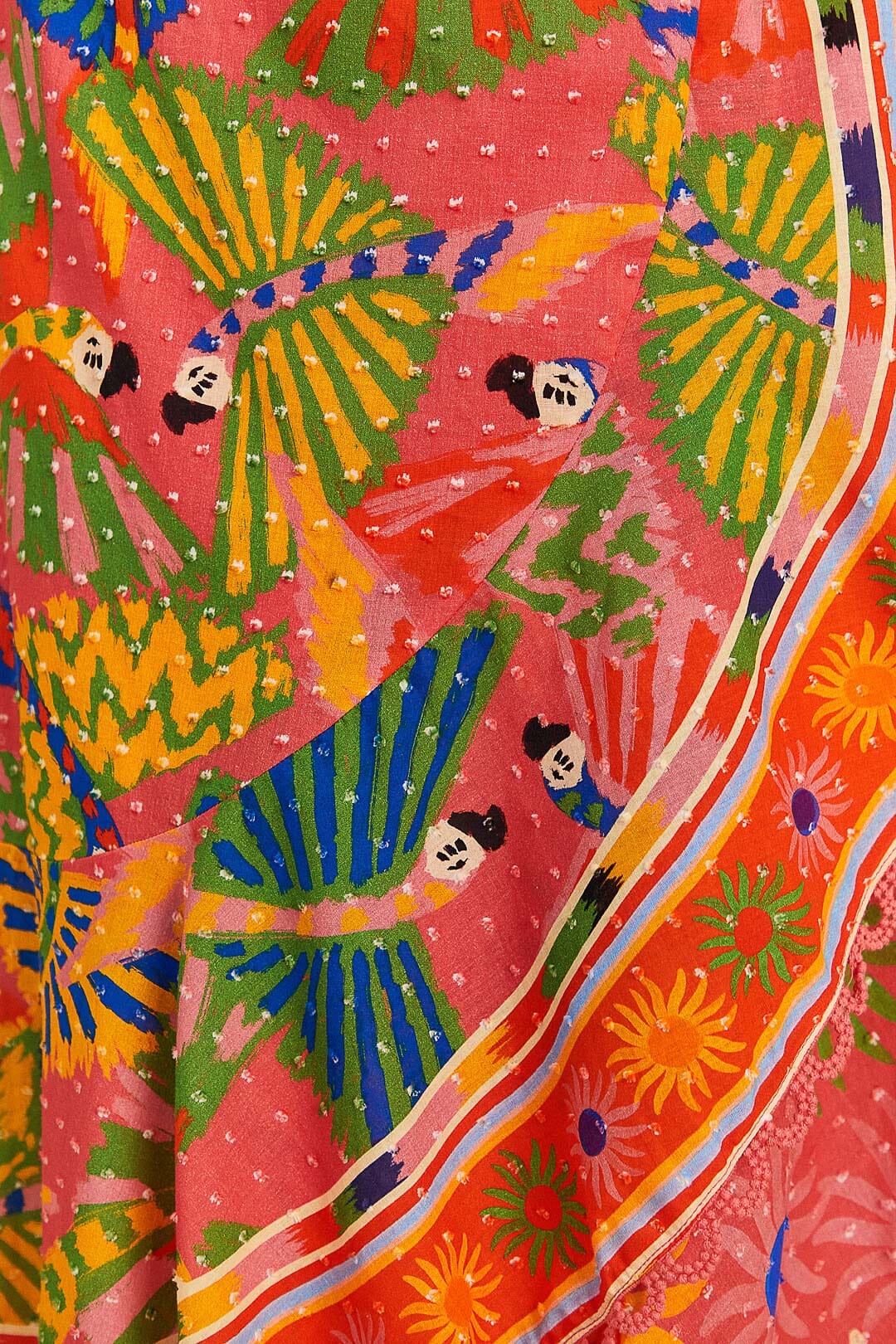 Farm Rio Coral Mixed Graphic Macaws Midi Skirt