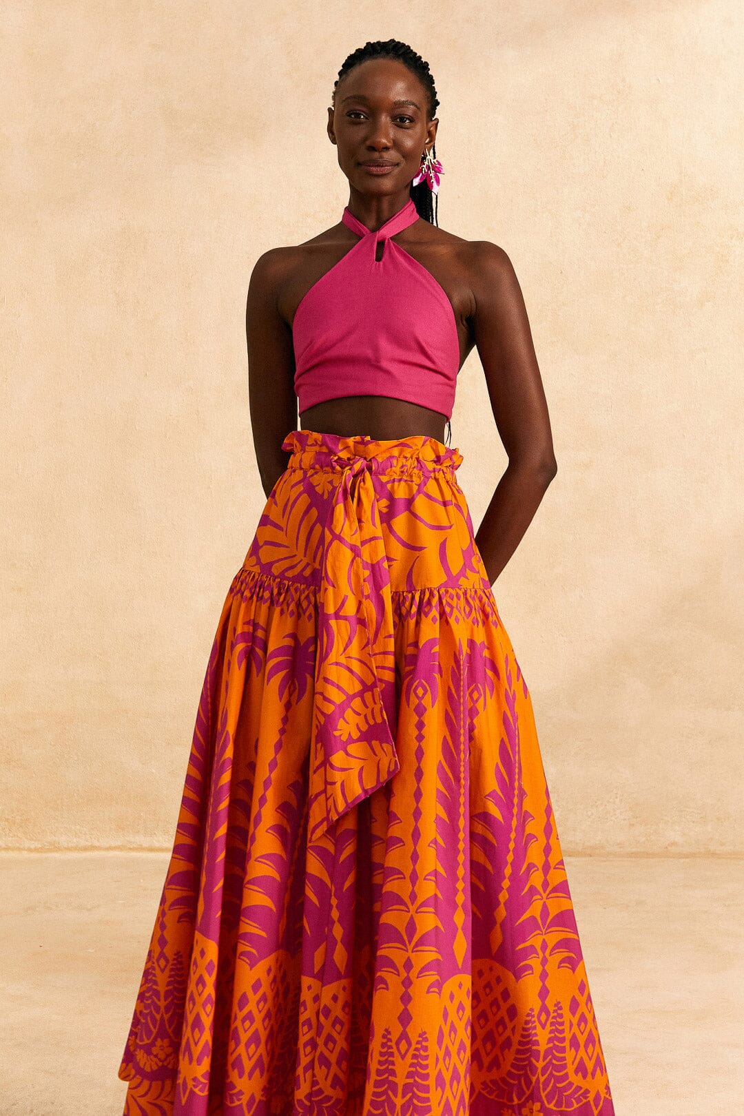 Farm Rio Orange Pineapple Love Organic Cotton Maxi Skirt
