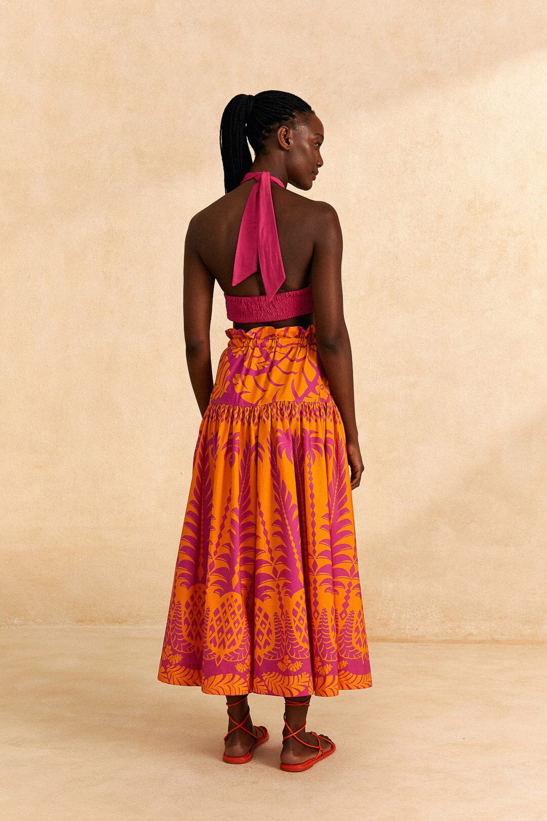 Farm Rio Orange Pineapple Love Organic Cotton Maxi Skirt