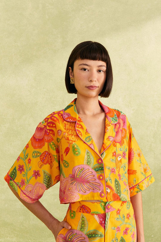 Farm Rio Yellow Macaw Bloom Shirt