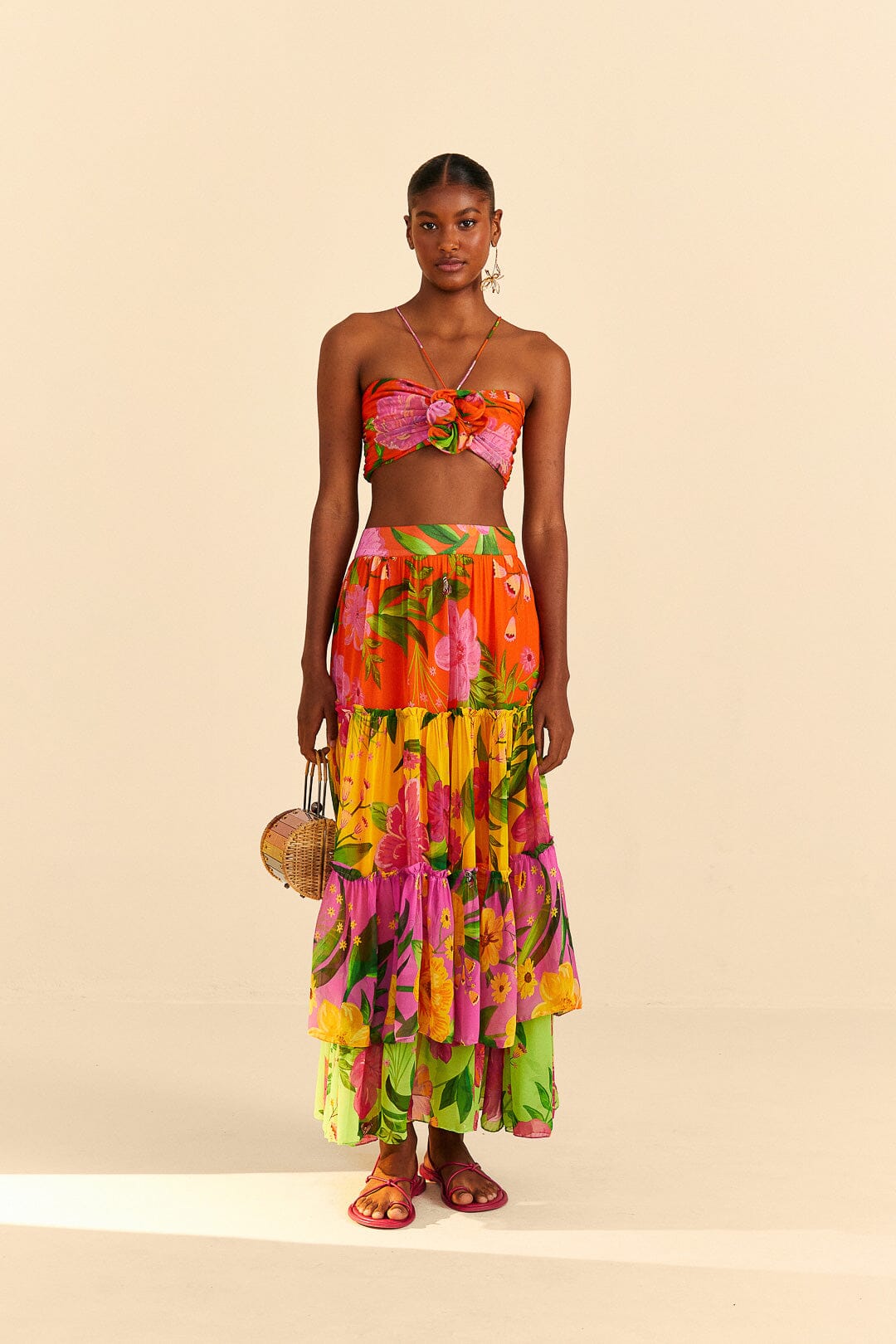 Farm Rio Orange Romantic Garden Crop Top