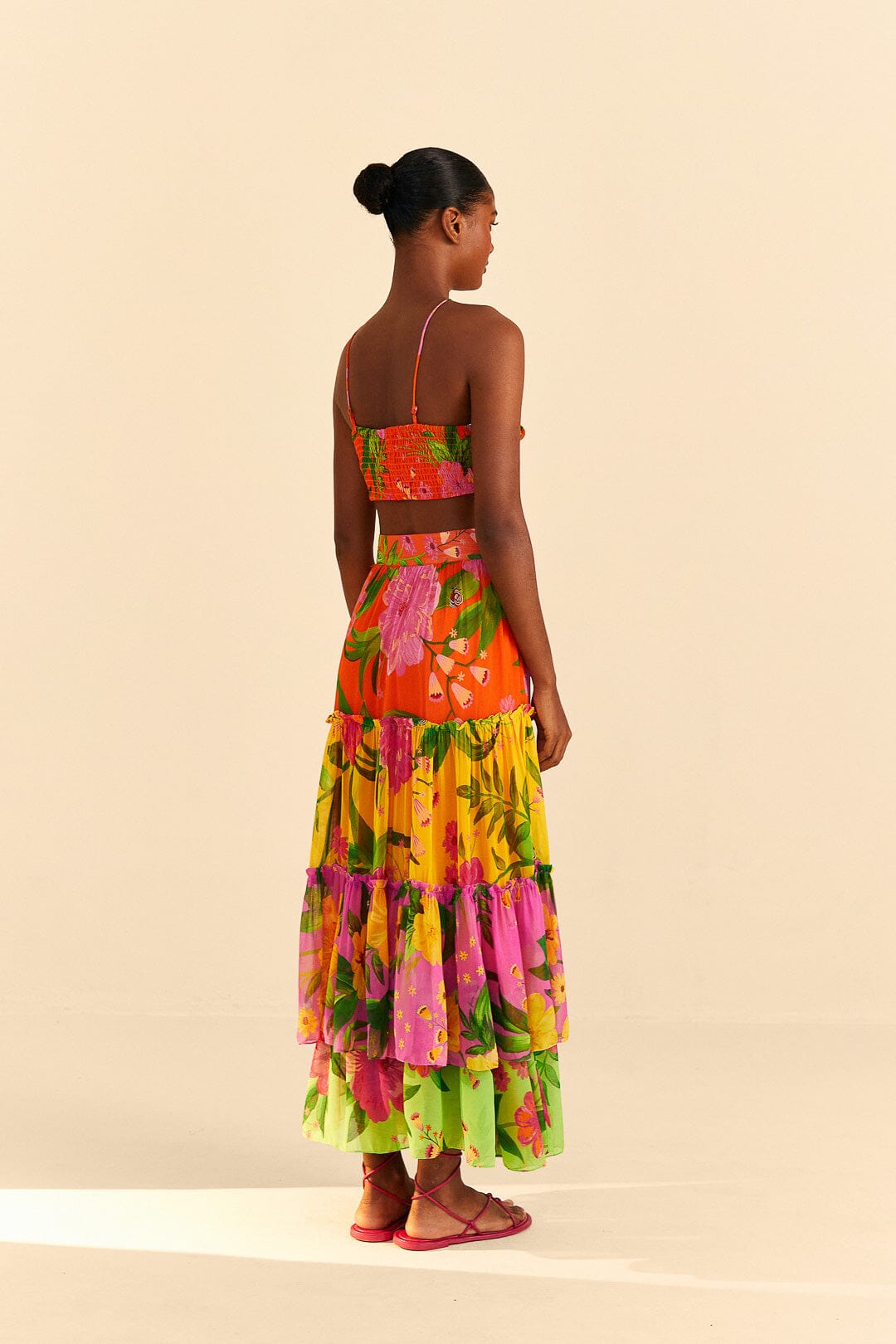 Farm Rio Orange Romantic Garden Crop Top