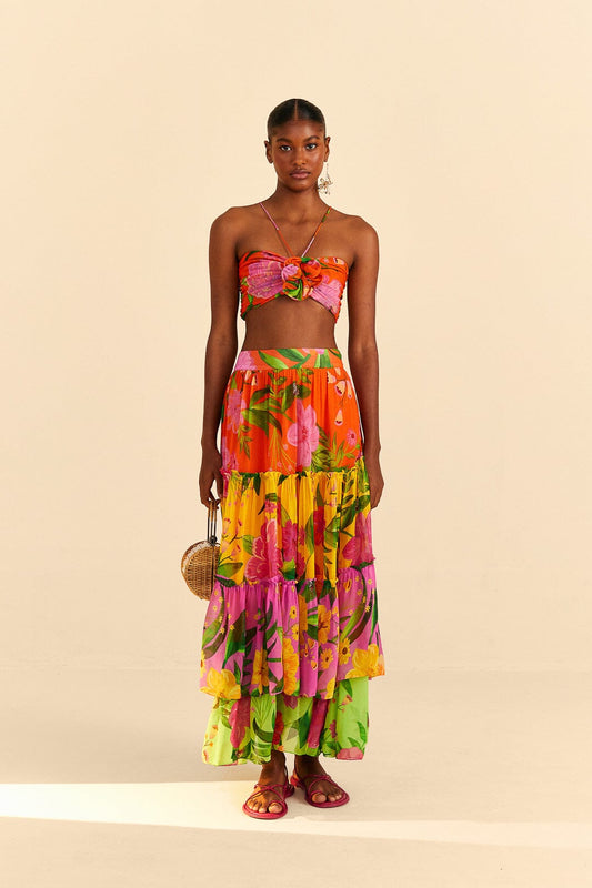 Farm Rio Mixed Romantic Garden Maxi Skirt