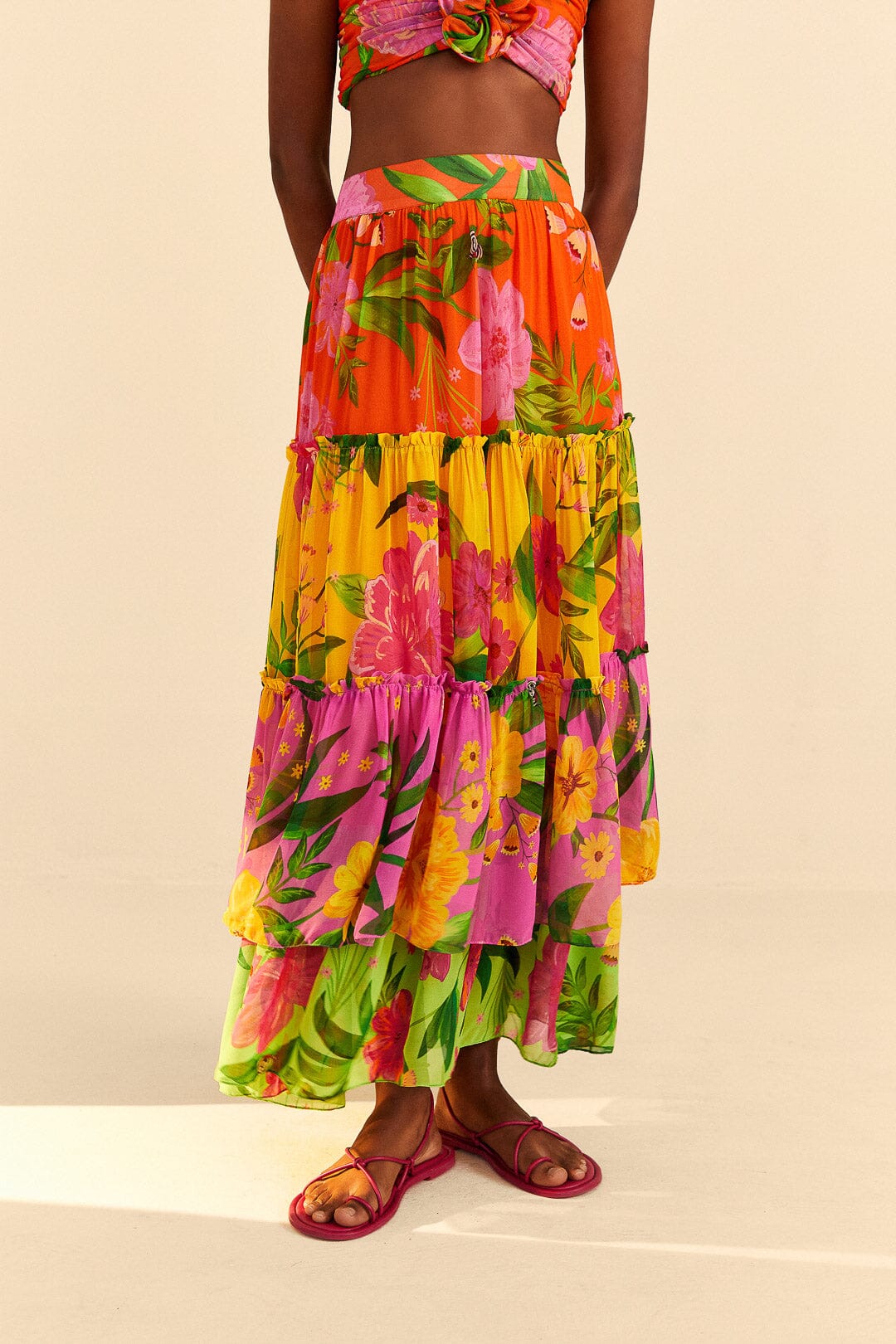 Farm Rio Mixed Romantic Garden Maxi Skirt