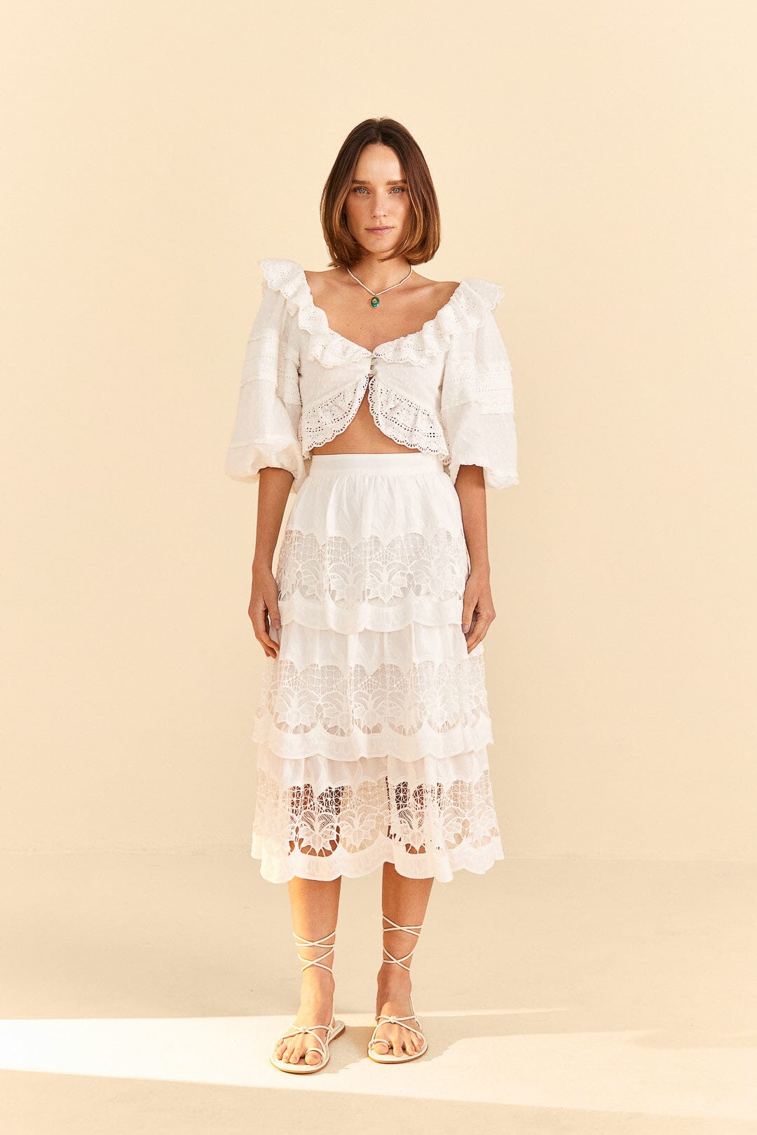 Farm Rio Off-White Lace Crop Top