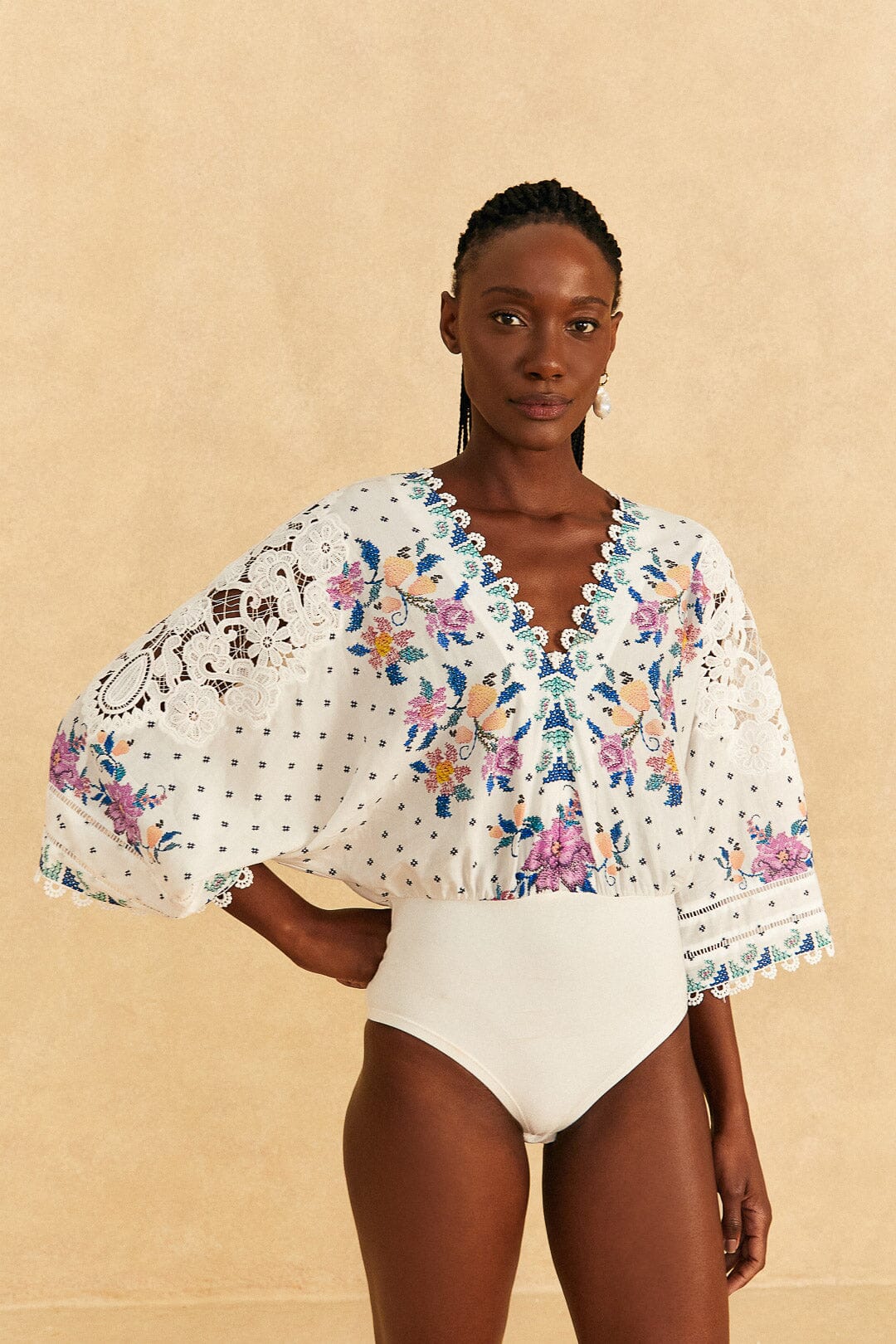 Farm Rio Off-White Romantic Bandanas Bodysuit