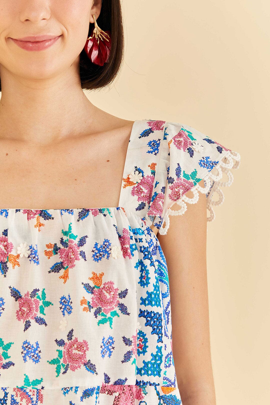 Farm Rio Off-White Romantic Bandanas Blouse