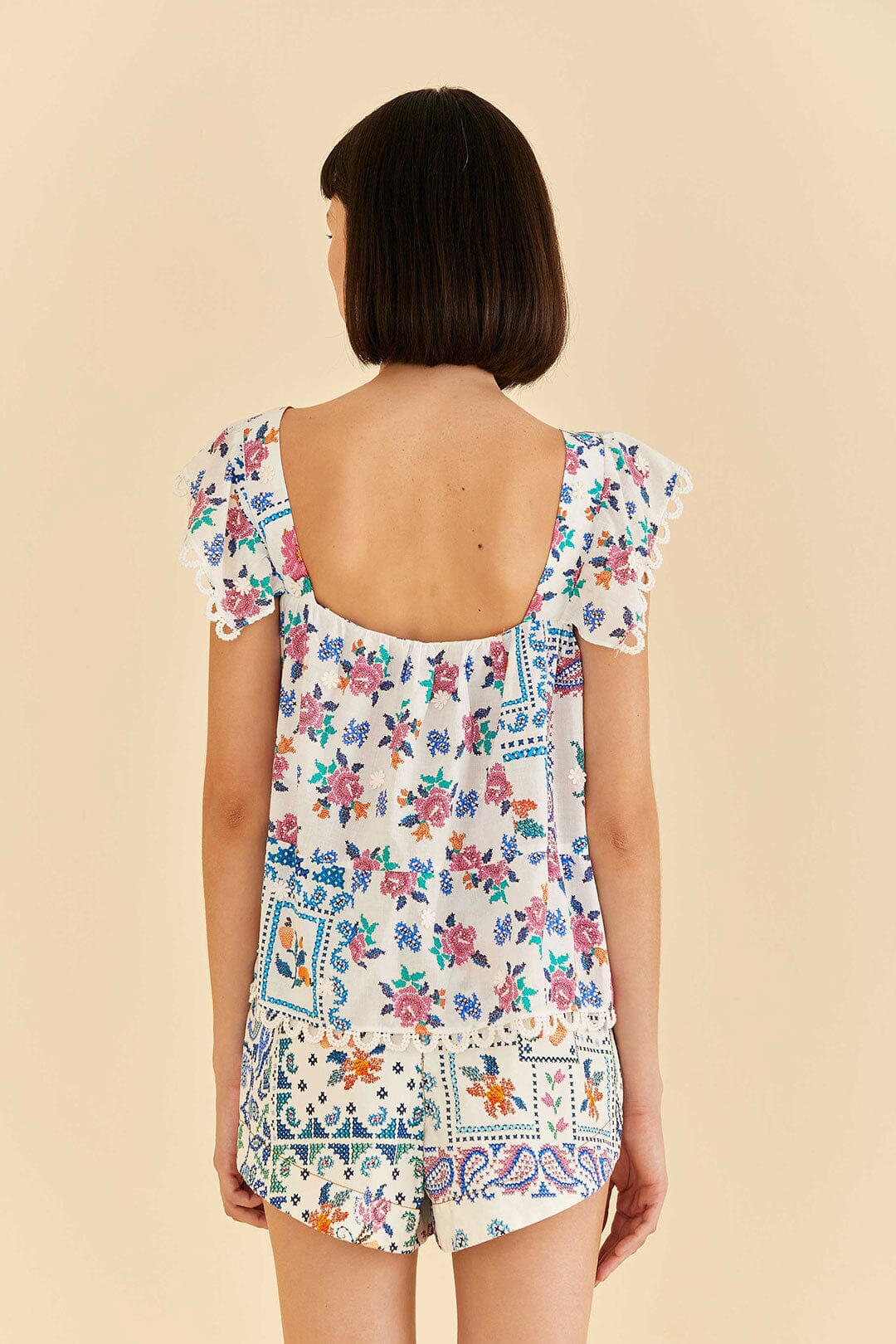 Farm Rio Off-White Romantic Bandanas Blouse
