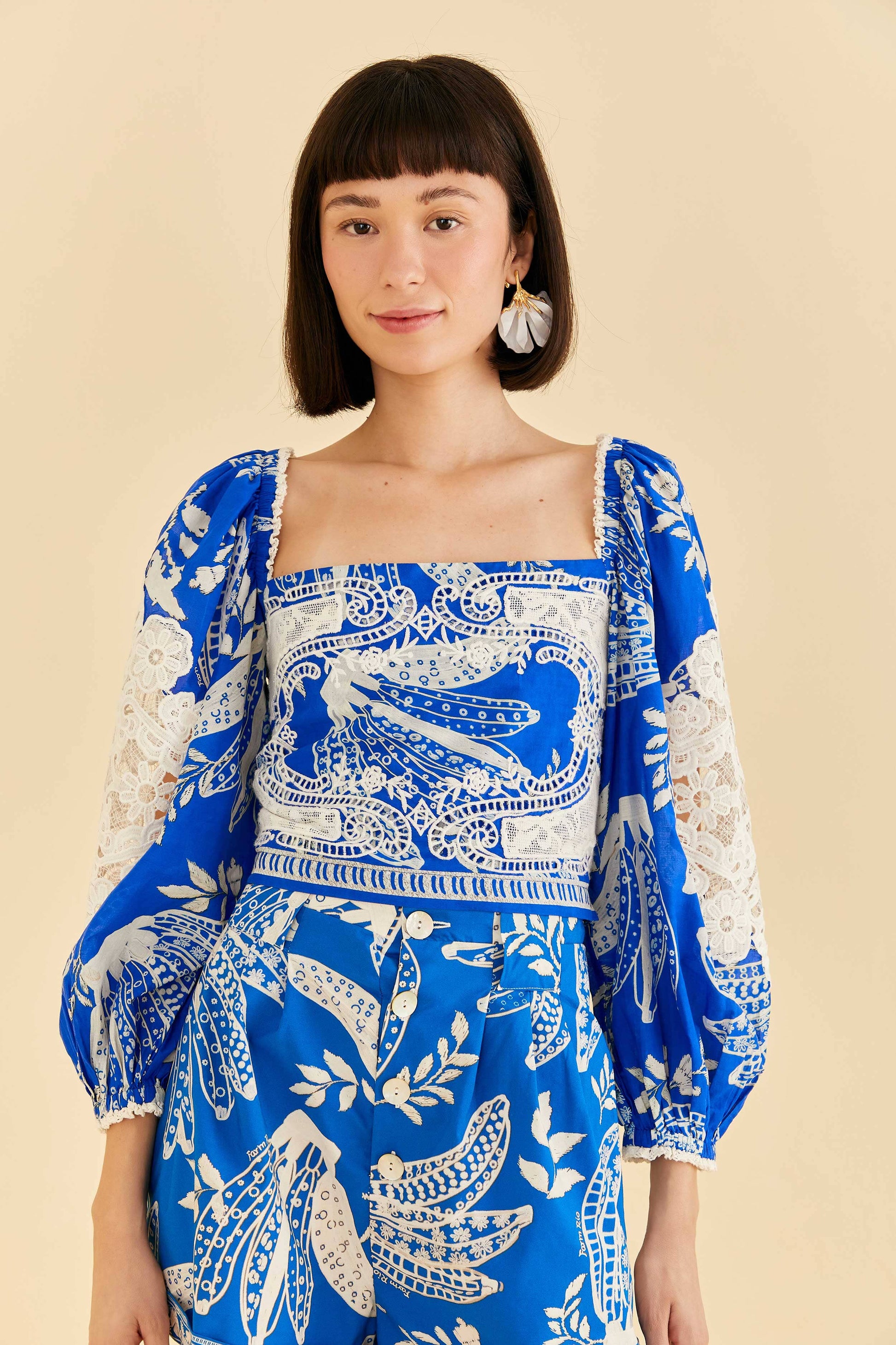 Farm Rio Blue Lace Banana Blouse