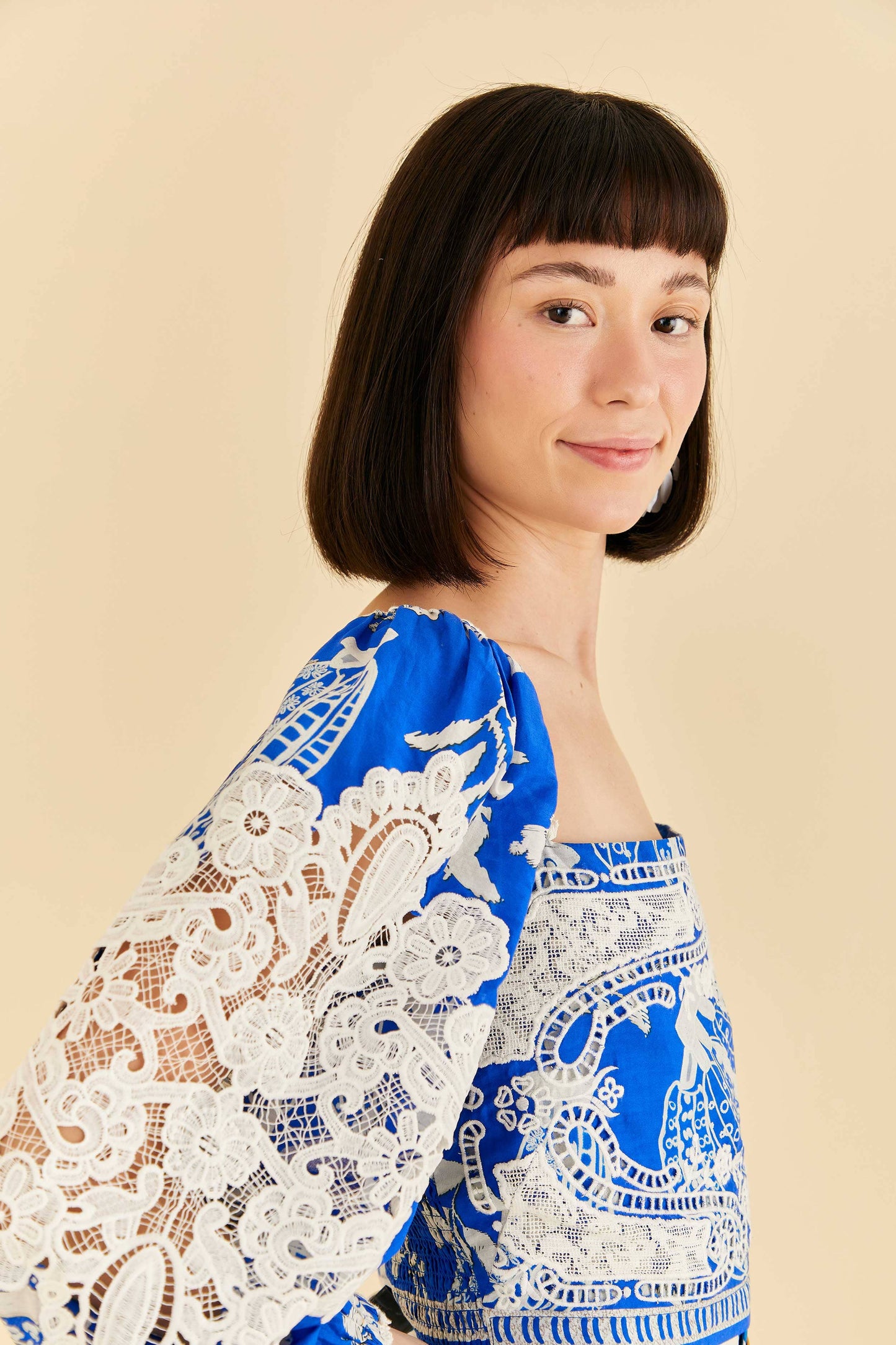 Farm Rio Blue Lace Banana Blouse