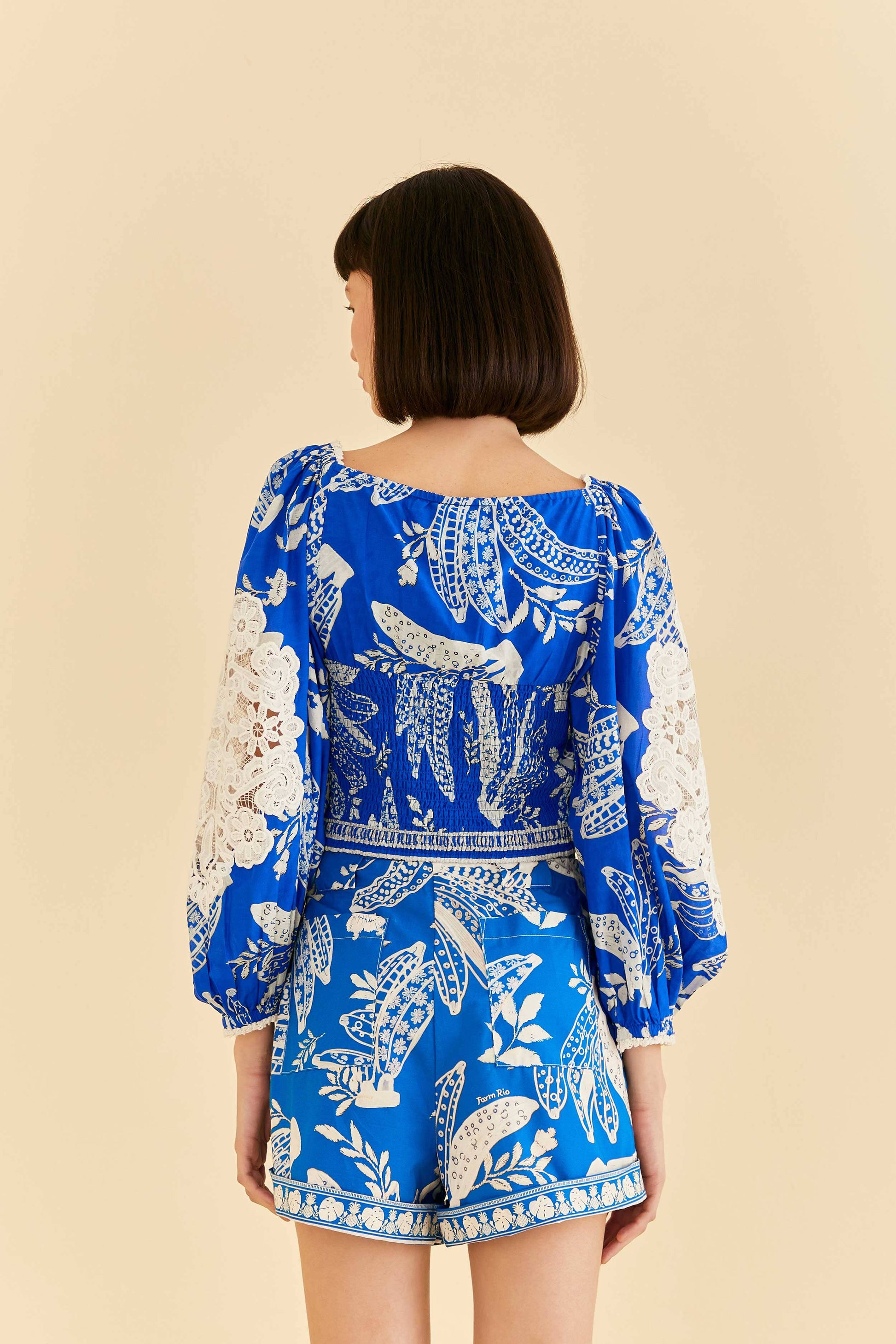 Farm Rio Blue Lace Banana Blouse