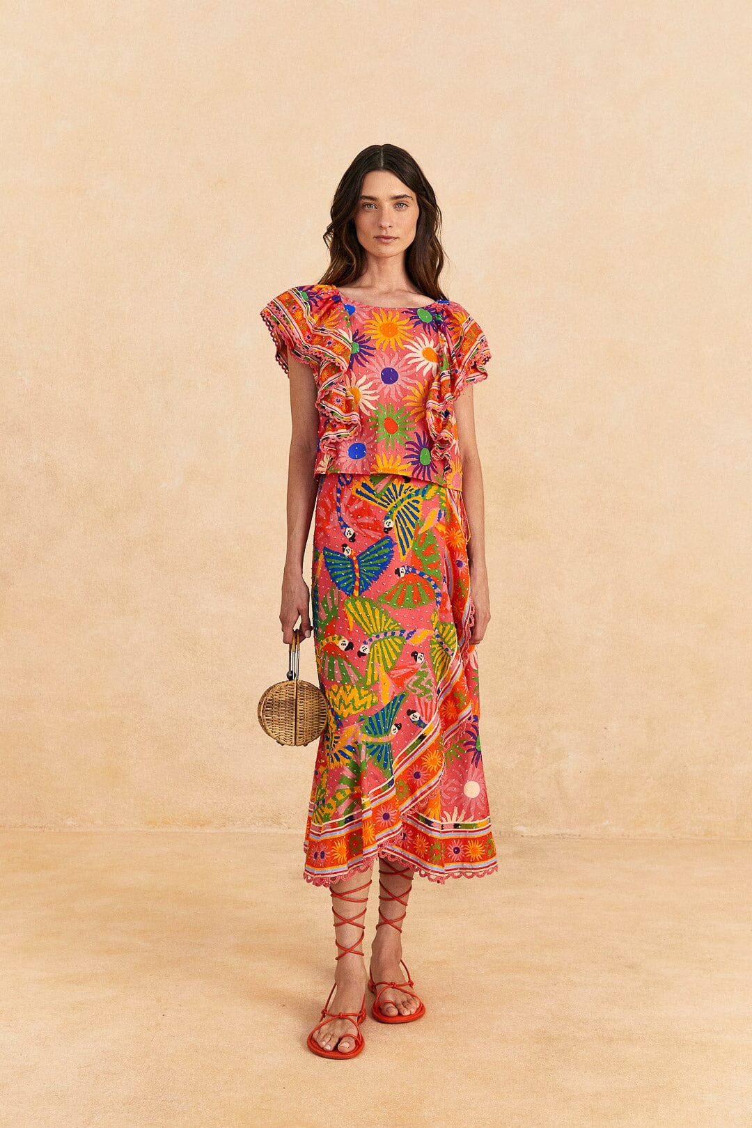 Farm Rio Coral Summer Sun Blouse