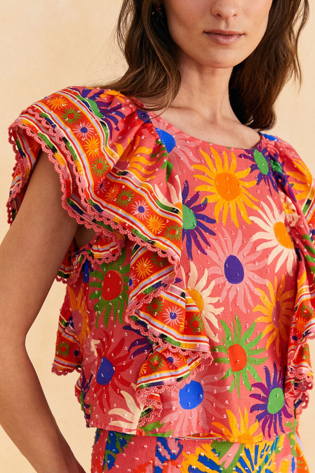 Farm Rio Coral Summer Sun Blouse