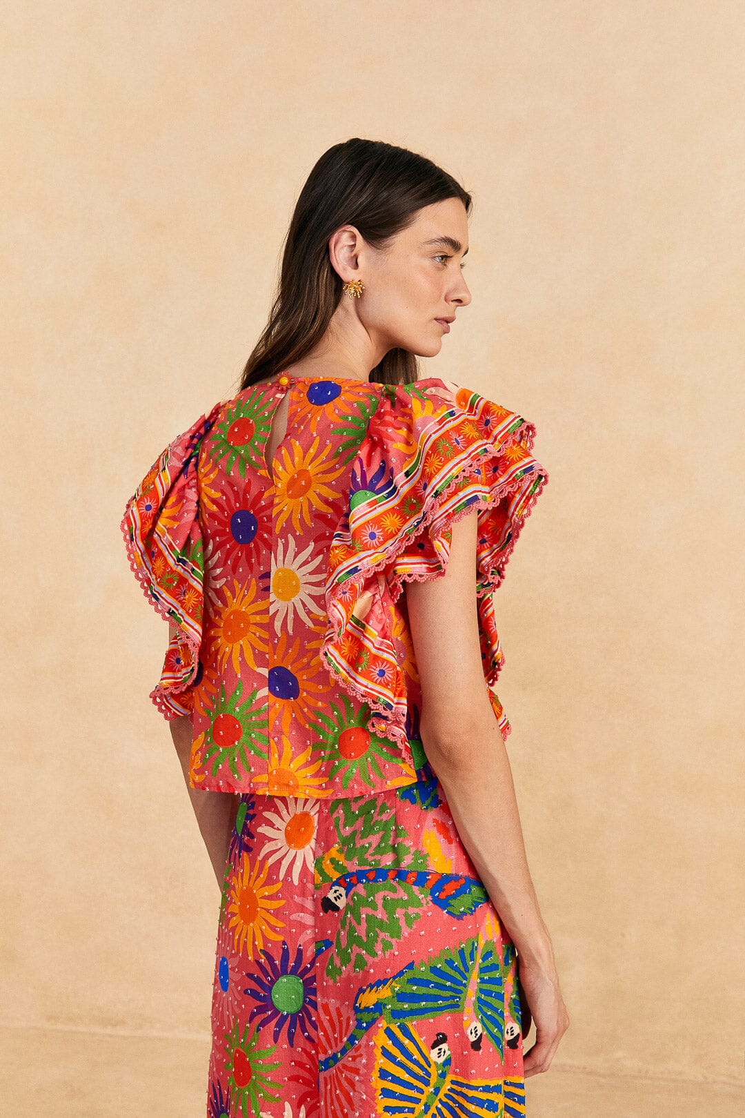 Farm Rio Coral Summer Sun Blouse
