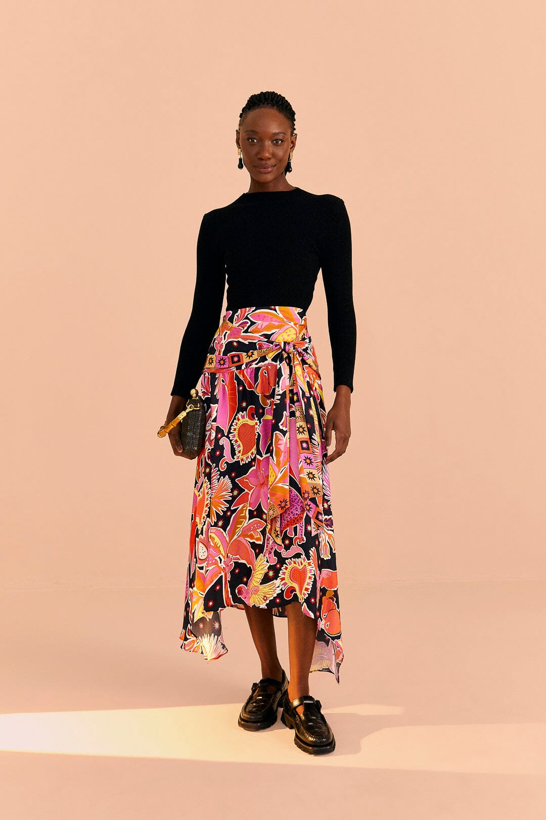 Farm Rio Black Enchanted Nature Lenzing™ Ecovero™ Viscose Midi Skirt