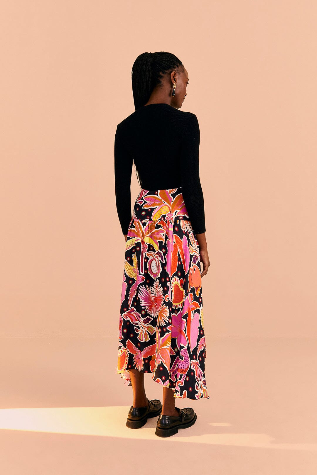 Farm Rio Black Enchanted Nature Lenzing™ Ecovero™ Viscose Midi Skirt