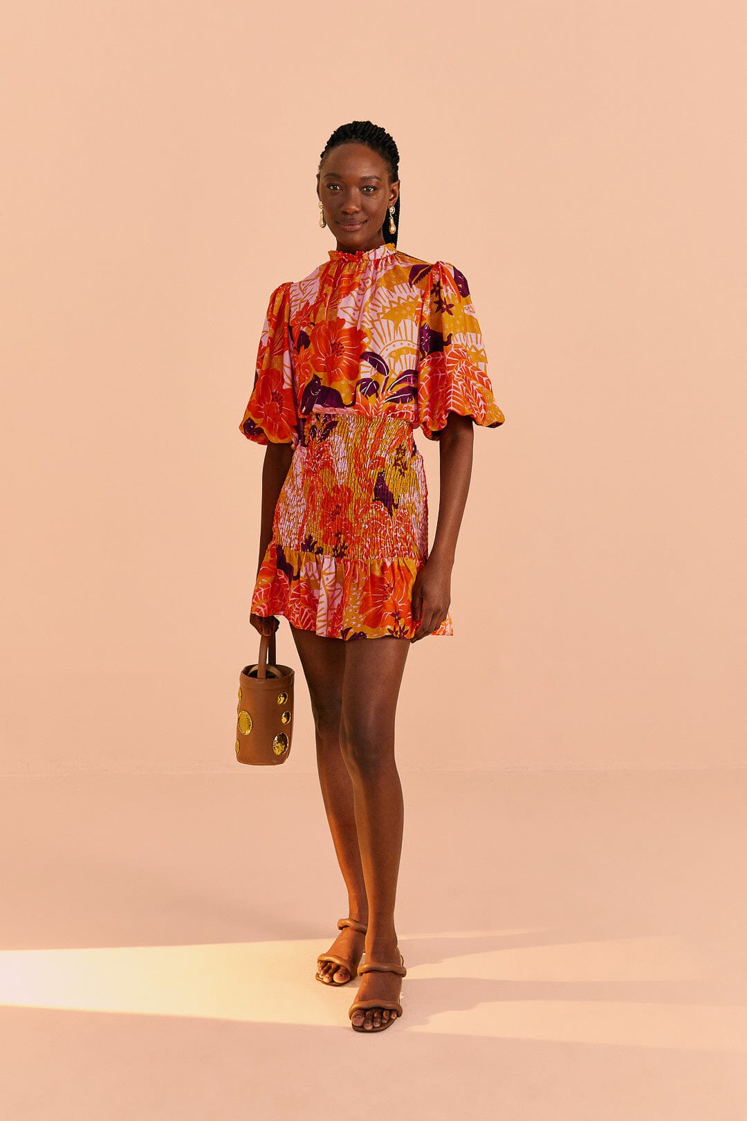 Farm Rio Beige Jungle Panther Lenzing™ Ecovero™ Viscose Mini Dress