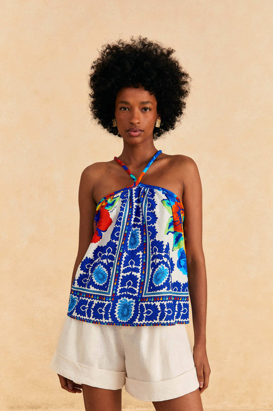 Farm Rio Off-White Flower Tapestry Blouse