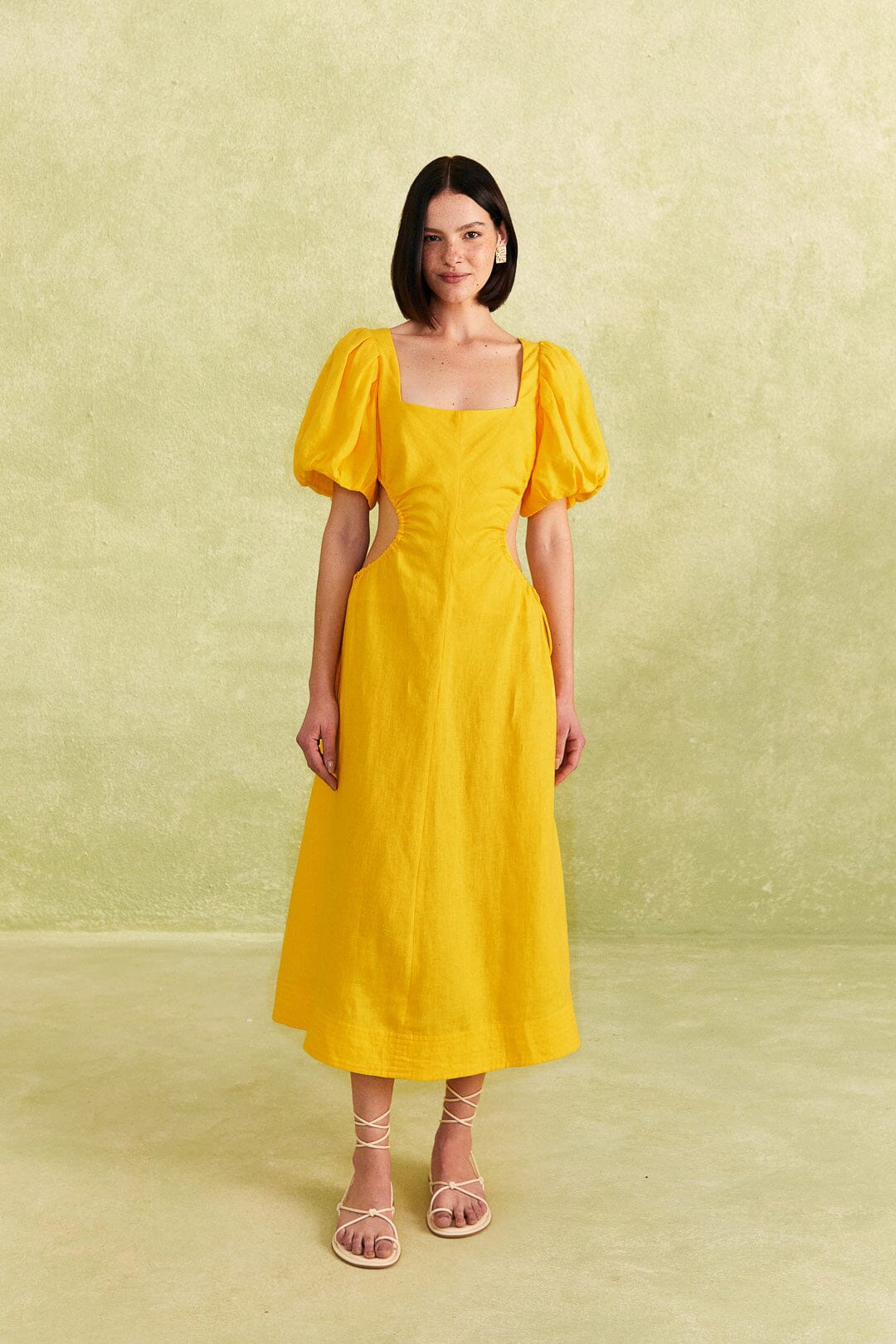 Farm Rio Yellow Cutout Midi Dress
