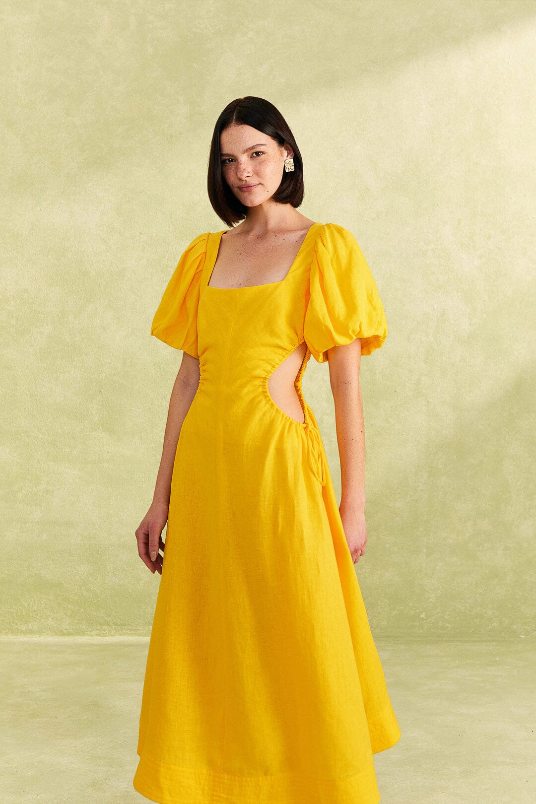 Farm Rio Yellow Cutout Midi Dress