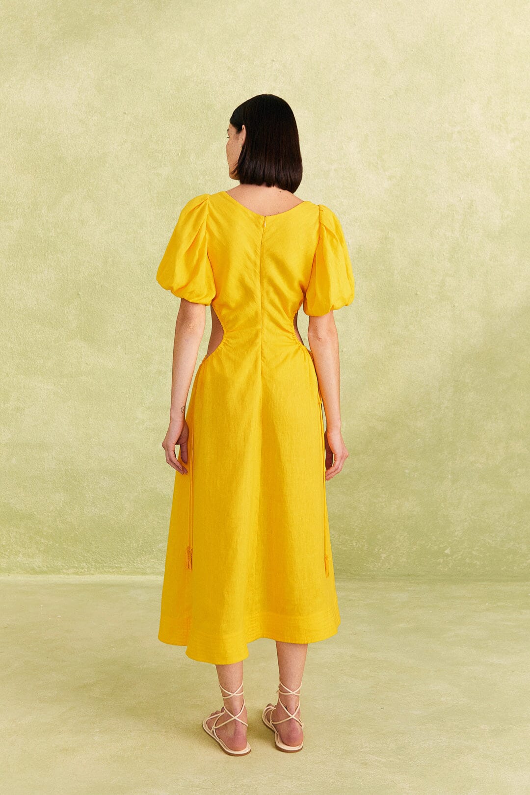 Farm Rio Yellow Cutout Midi Dress