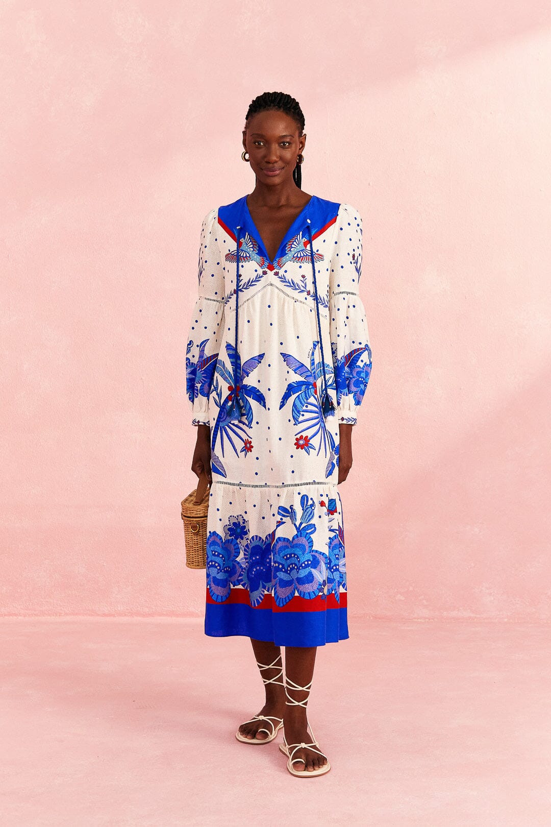 Farm Rio Off-White Jungle Chic Midi Dress