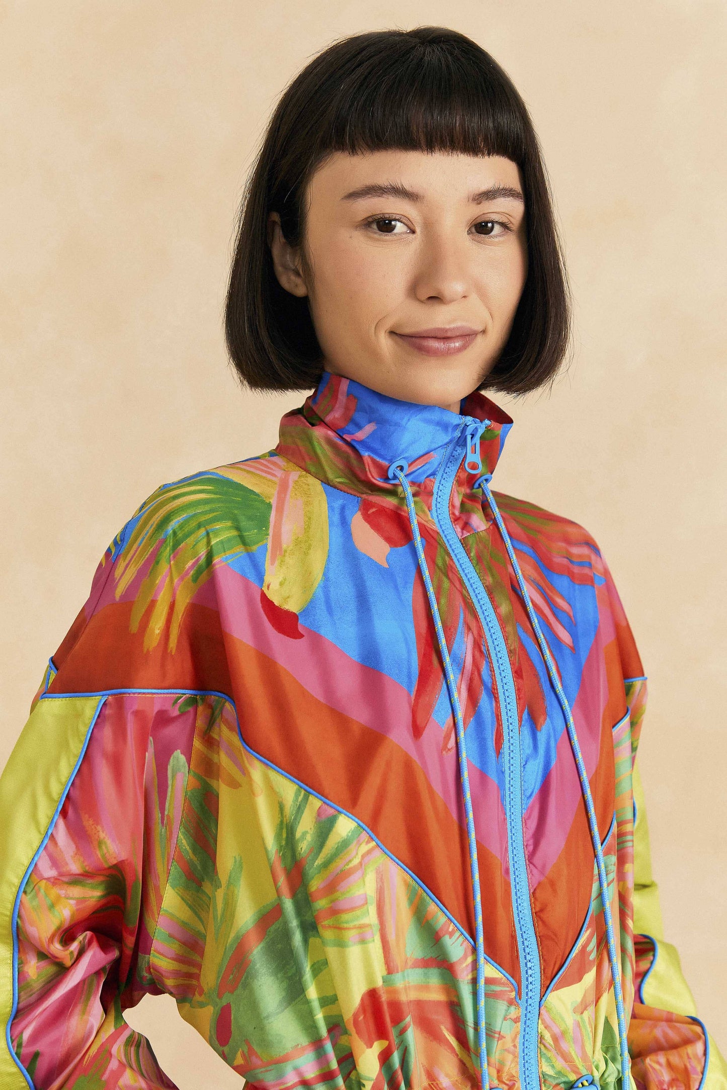 Farm Rio Mixed Painted Birds Windbreaker