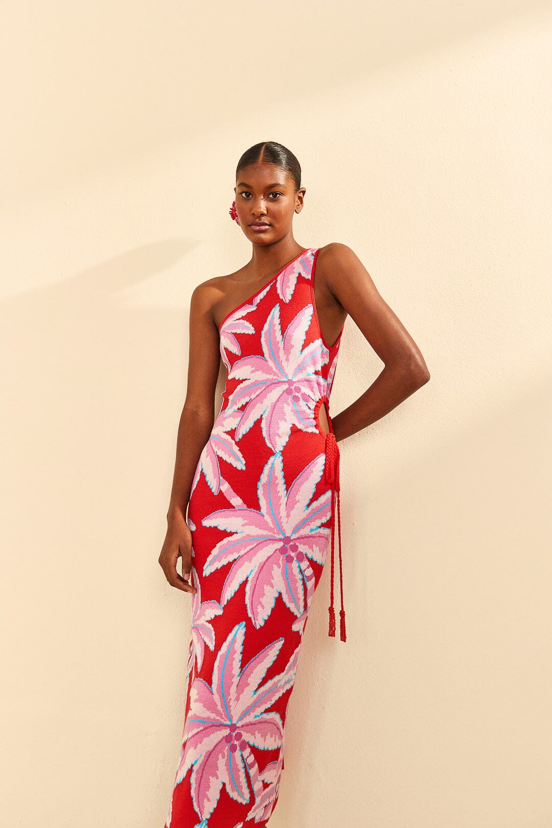 Farm Rio Red Coconut Tree Knit Dress