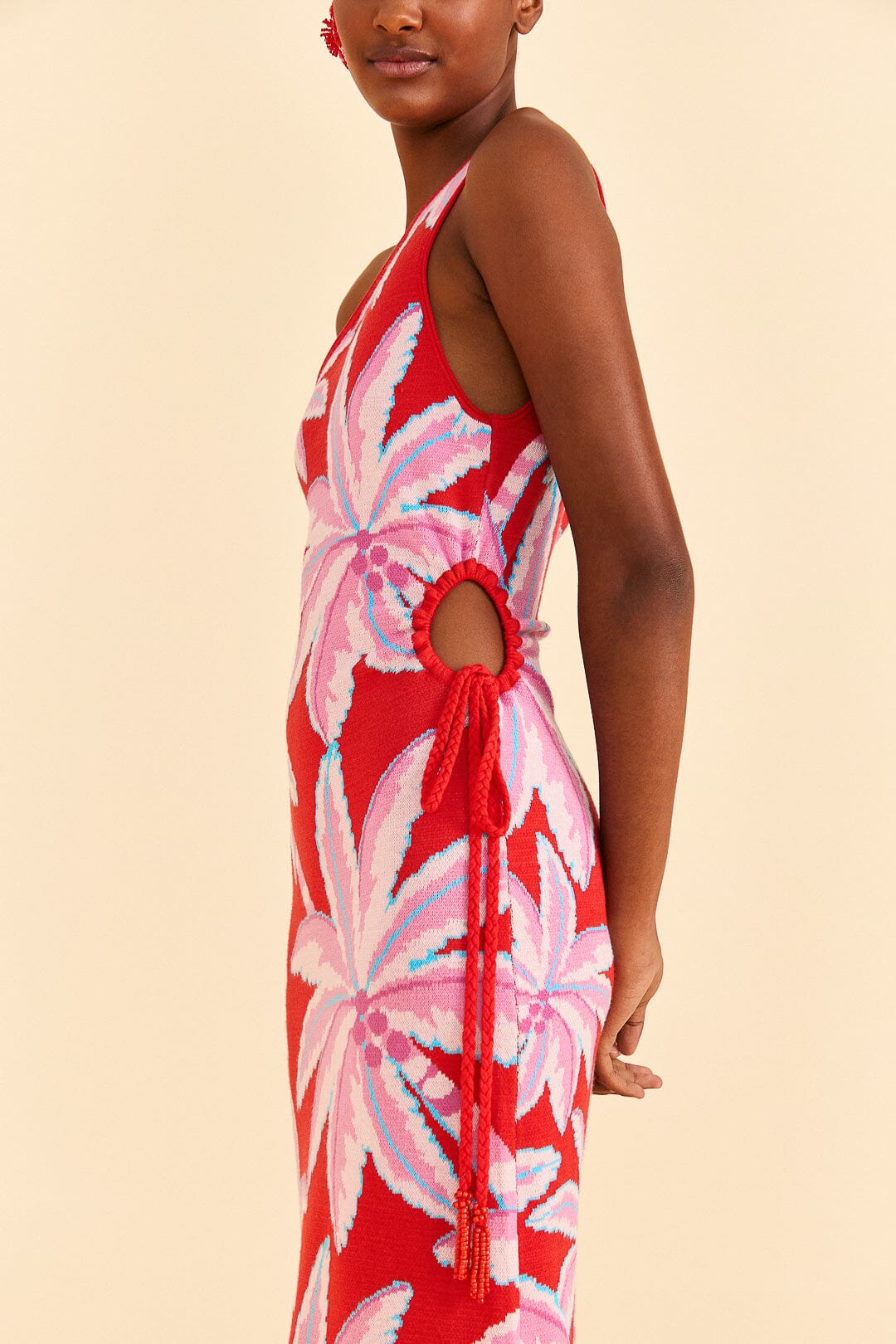 Farm Rio Red Coconut Tree Knit Dress