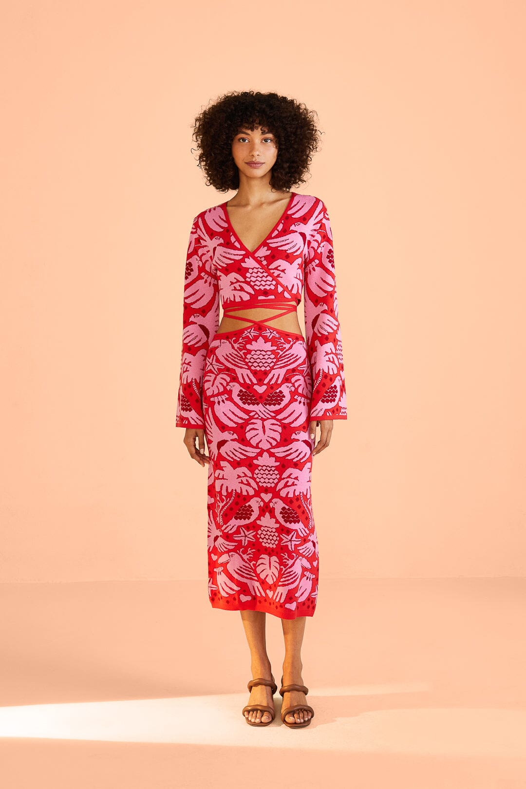 Farm Rio Red Jungle Scarf Knit Top