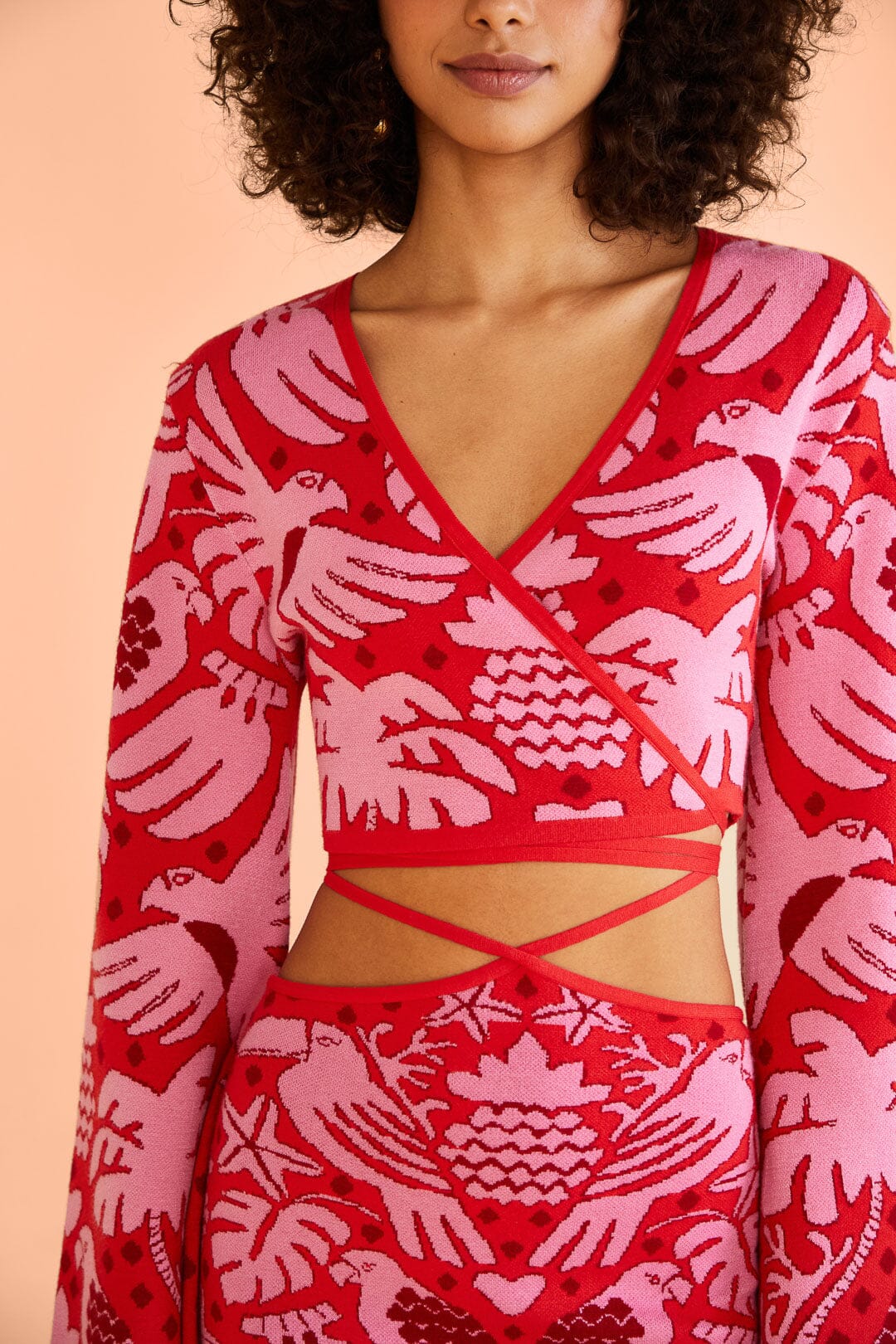 Farm Rio Red Jungle Scarf Knit Top