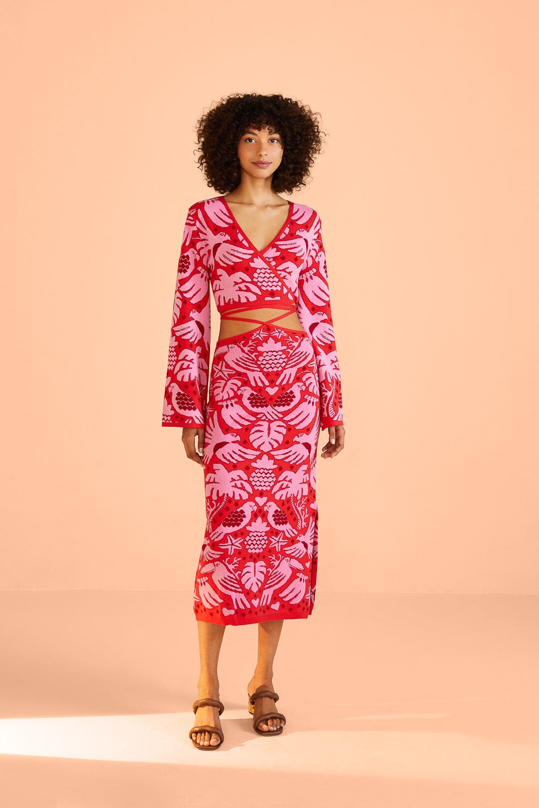 Farm Rio Red Jungle Scarf Knit Skirt