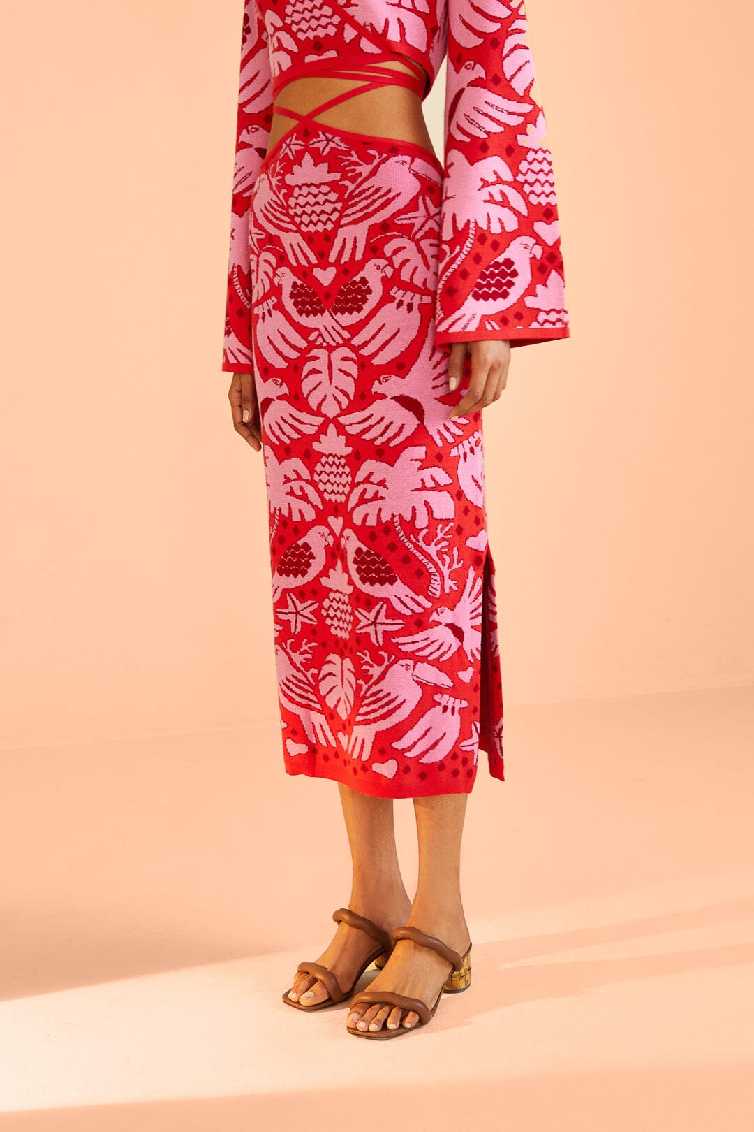 Farm Rio Red Jungle Scarf Knit Skirt