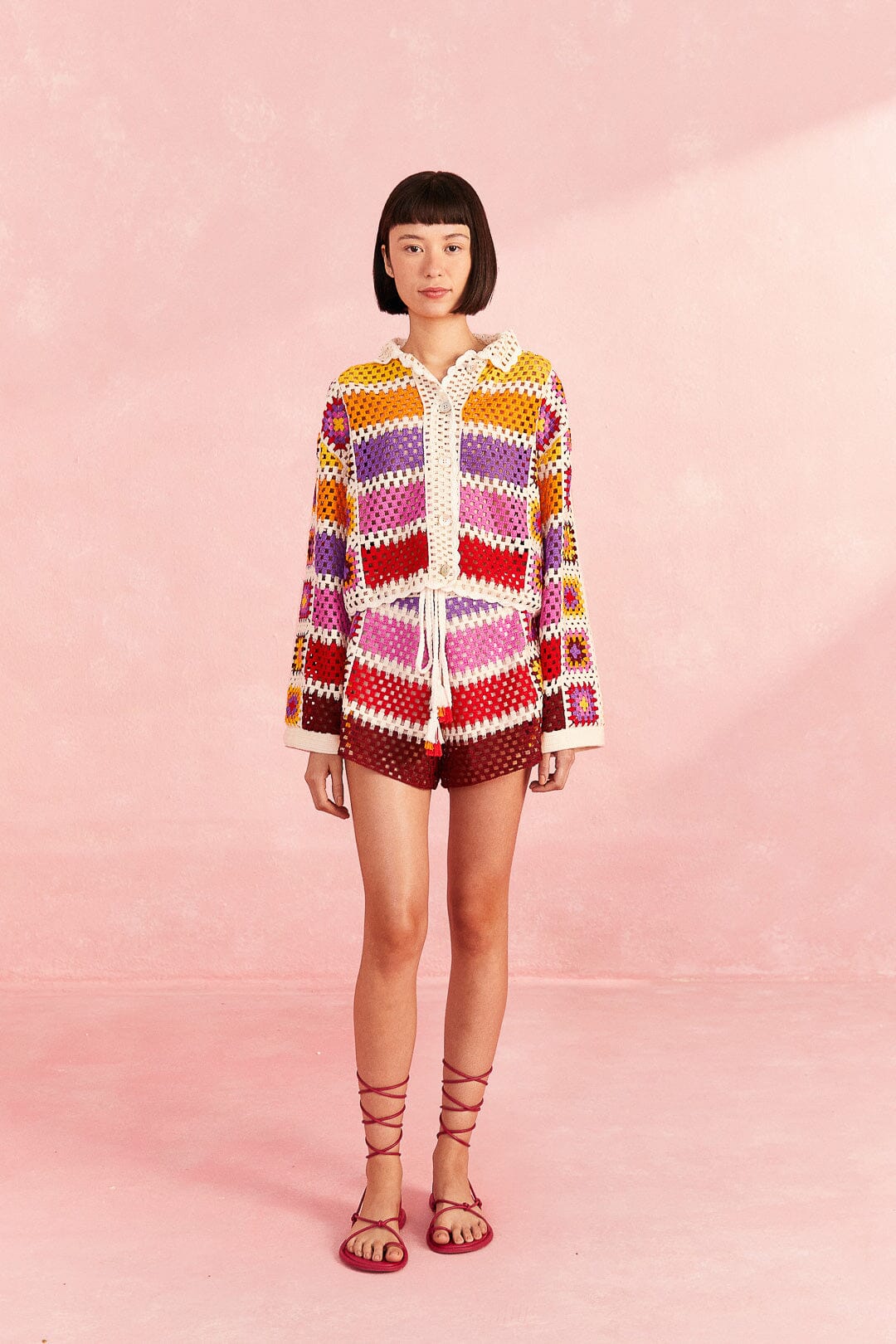 Farm Rio Mixed Crochet Stripes Shirt