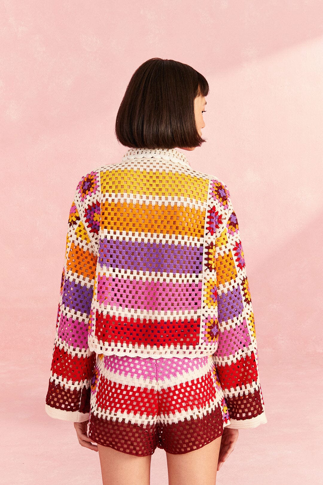 Farm Rio Mixed Crochet Stripes Shirt