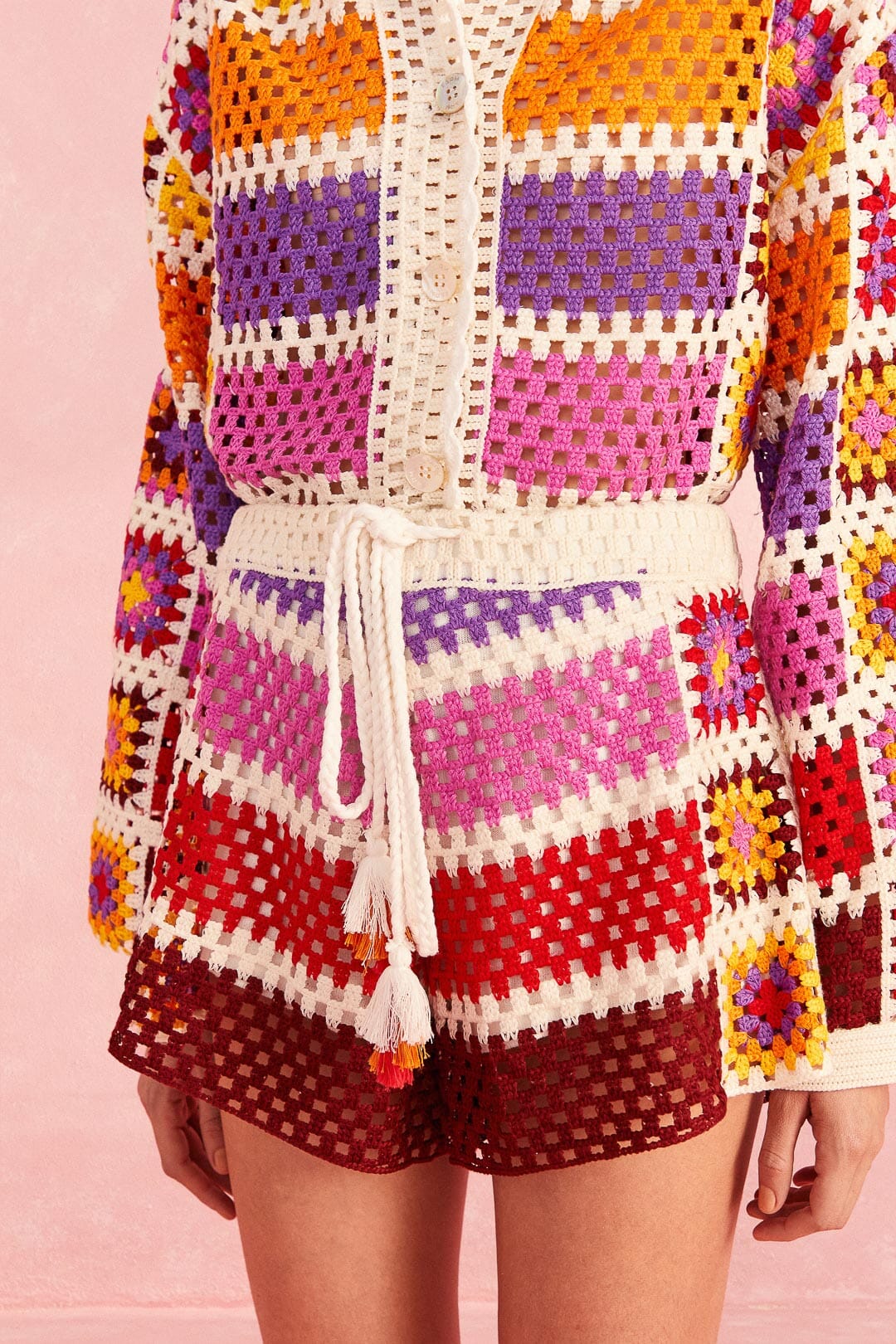 Farm Rio Mixed Crochet Stripes Shorts