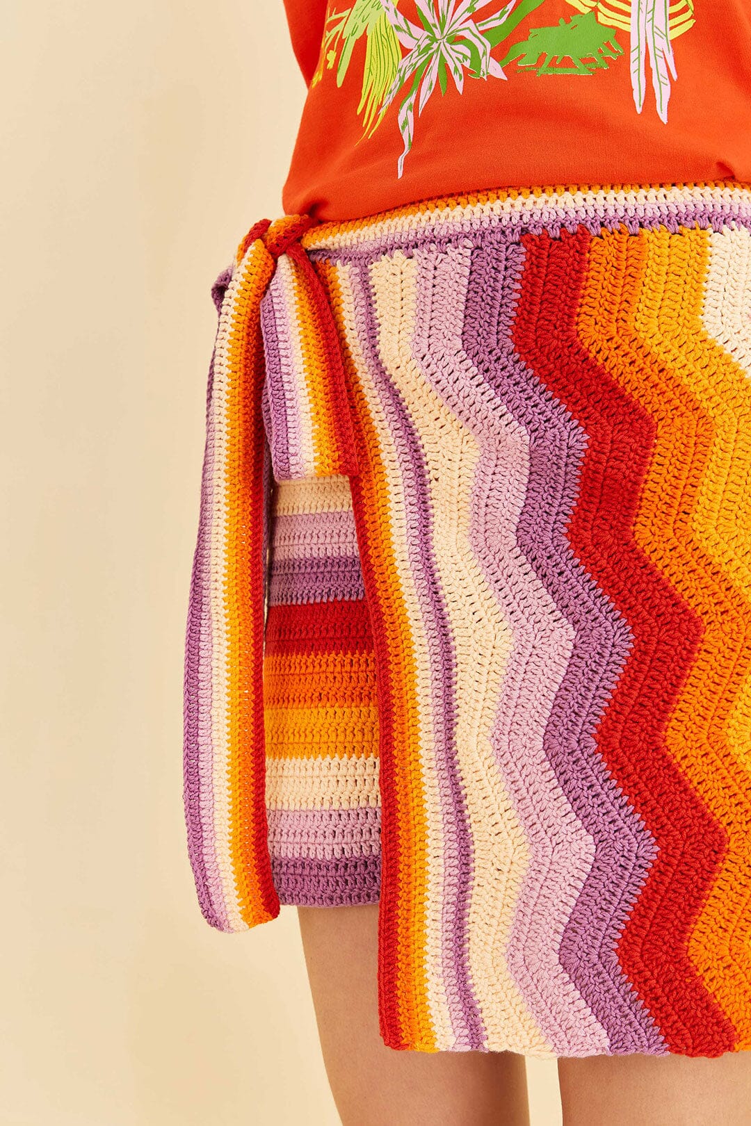 Farm Rio Multi Stripes Crochet Wrap Mini Skirt
