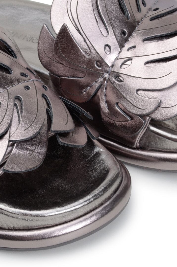 Farm Rio Metallic Silver Monstera Anatomic Slide Sandal