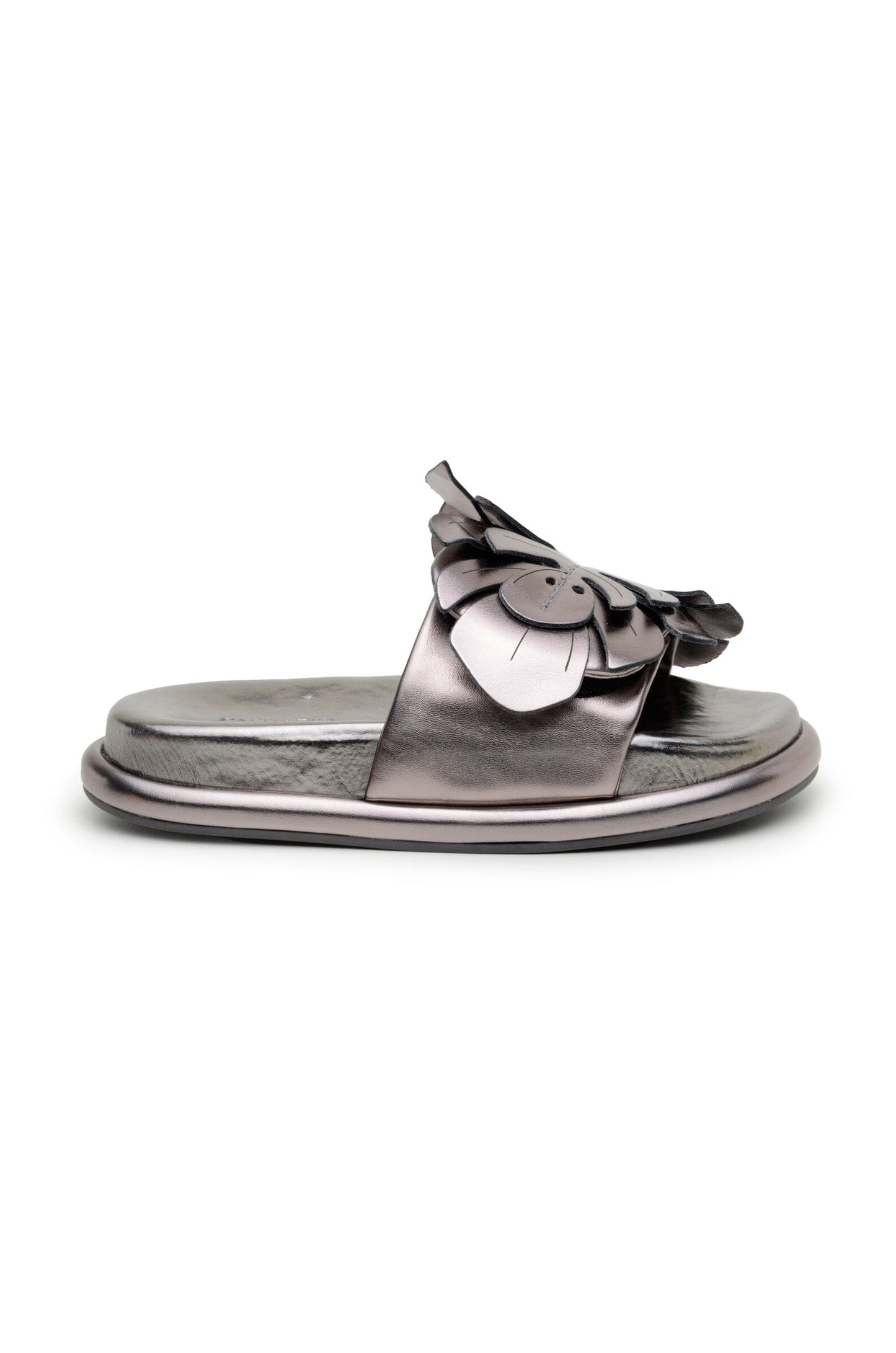Farm Rio Metallic Silver Monstera Anatomic Slide Sandal