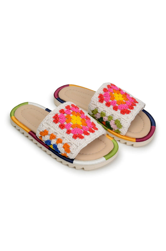 Farm Rio Off-White Crochet Slide Sandal